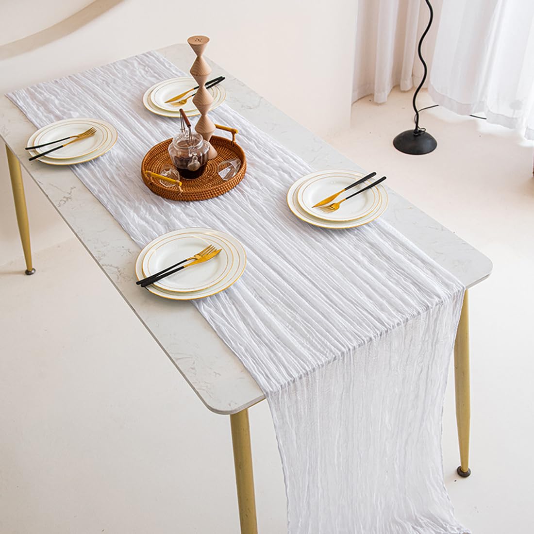 12 Centrotavola In Garza Morbida, Verde Salvia, 89x300 Cm – Perfetti Per Matrimoni, Feste Boho E Decorazioni Rustiche - 3