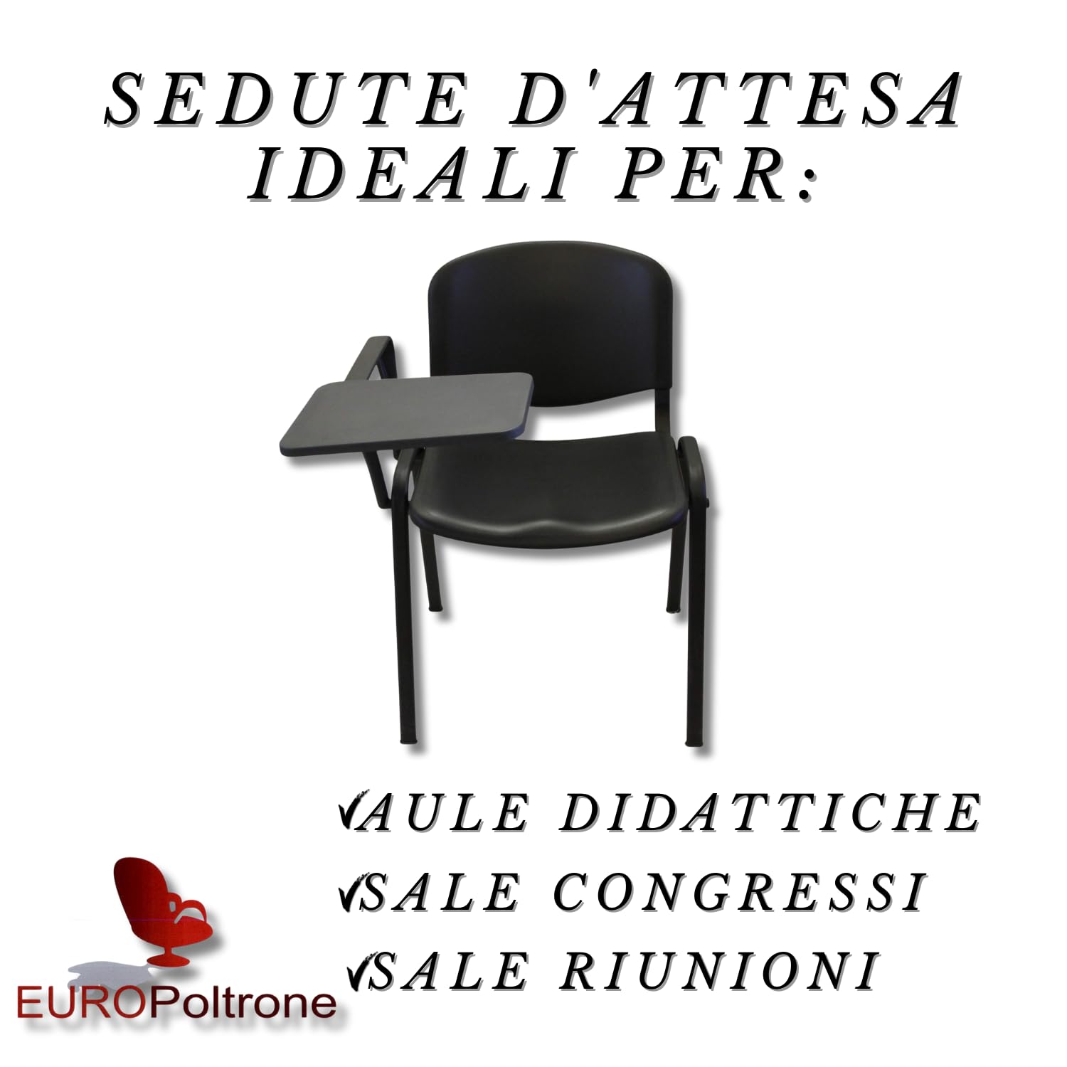 EUROPOLTRONE Kit 6 Sedie Nero Sedute Polipropilene Bracciolo Tavoletta Scrittoio Studi Medici Uffici Sale Conferenza Meeting Resistente Certificato CATAS (Nero)