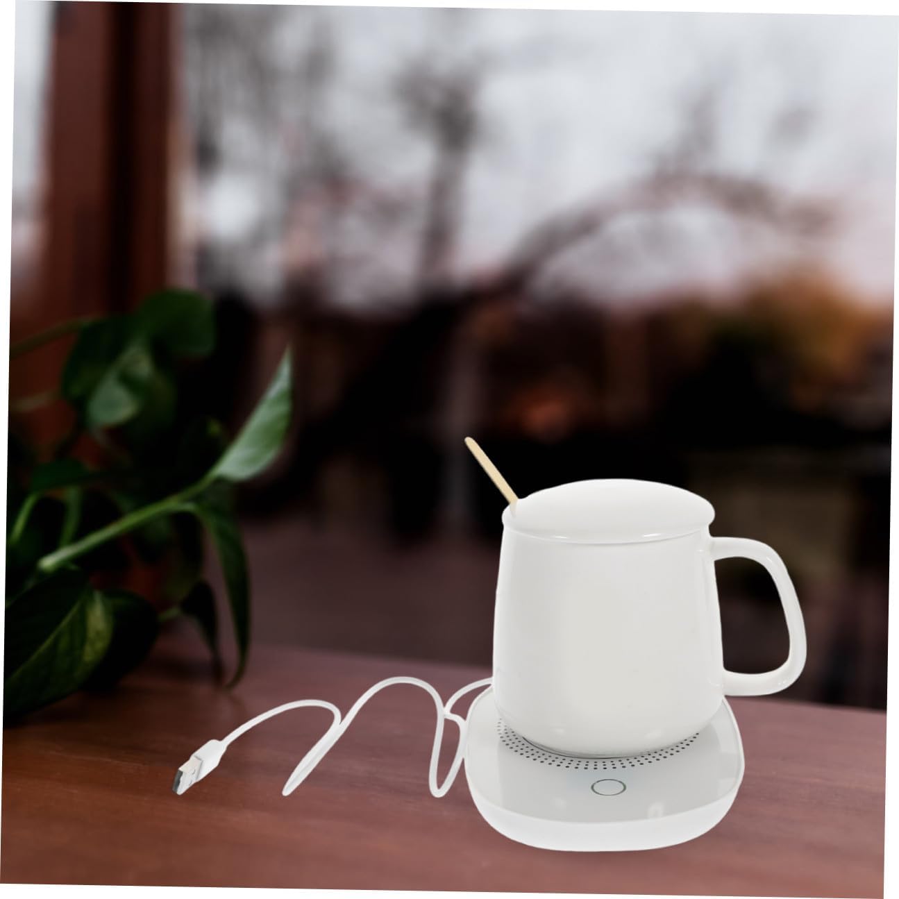 Electric USB Thermostat Cup Warmer Pad Milk and Coffee Heating Coaster for Home and Office Use, Cream Sensor Design