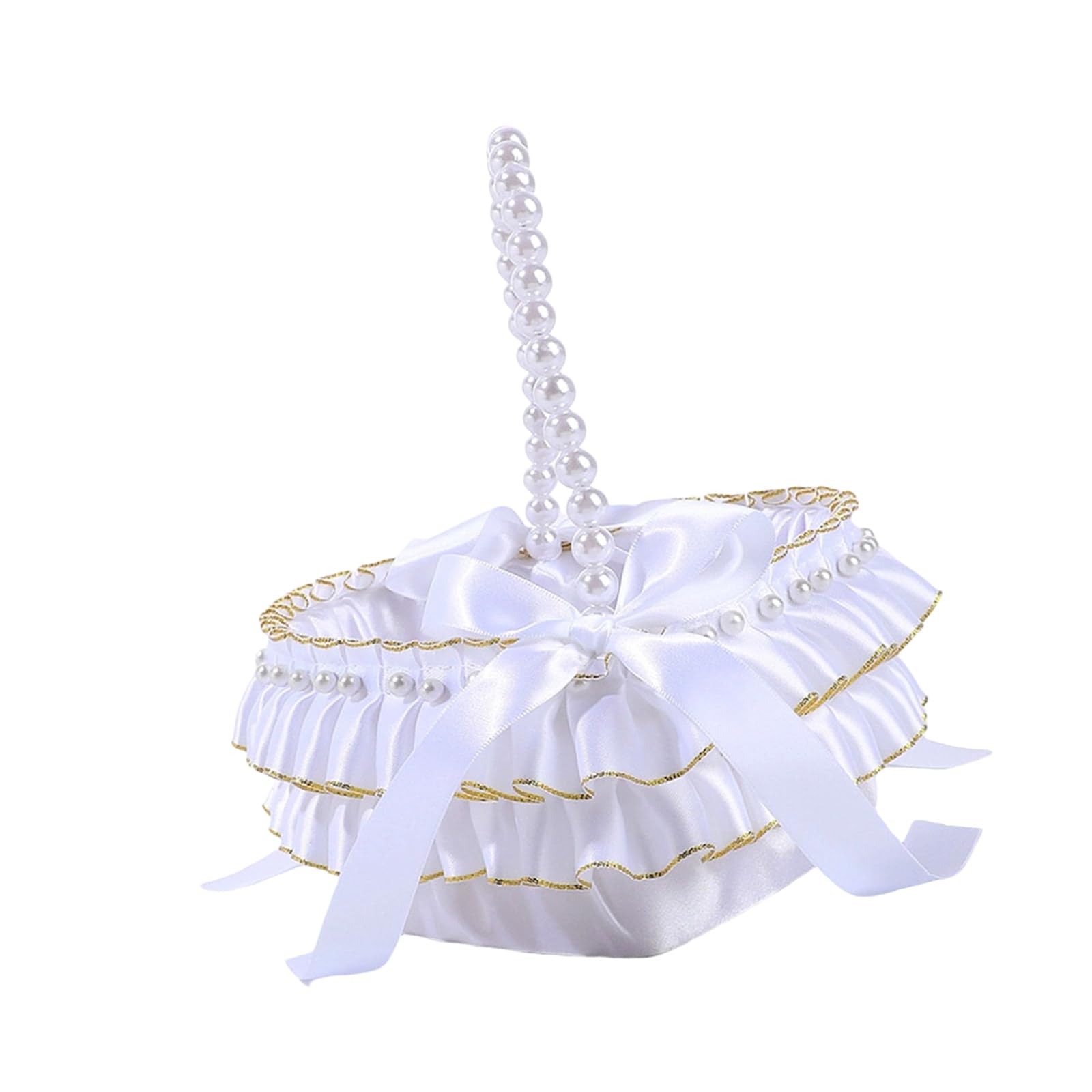 Decorative Fabric Petal Scattering Basket with Detachable Ribbon Bow for Bridal Wedding Flower Girls Baskets Small White Basket Flower Girls Baskets for Weddings