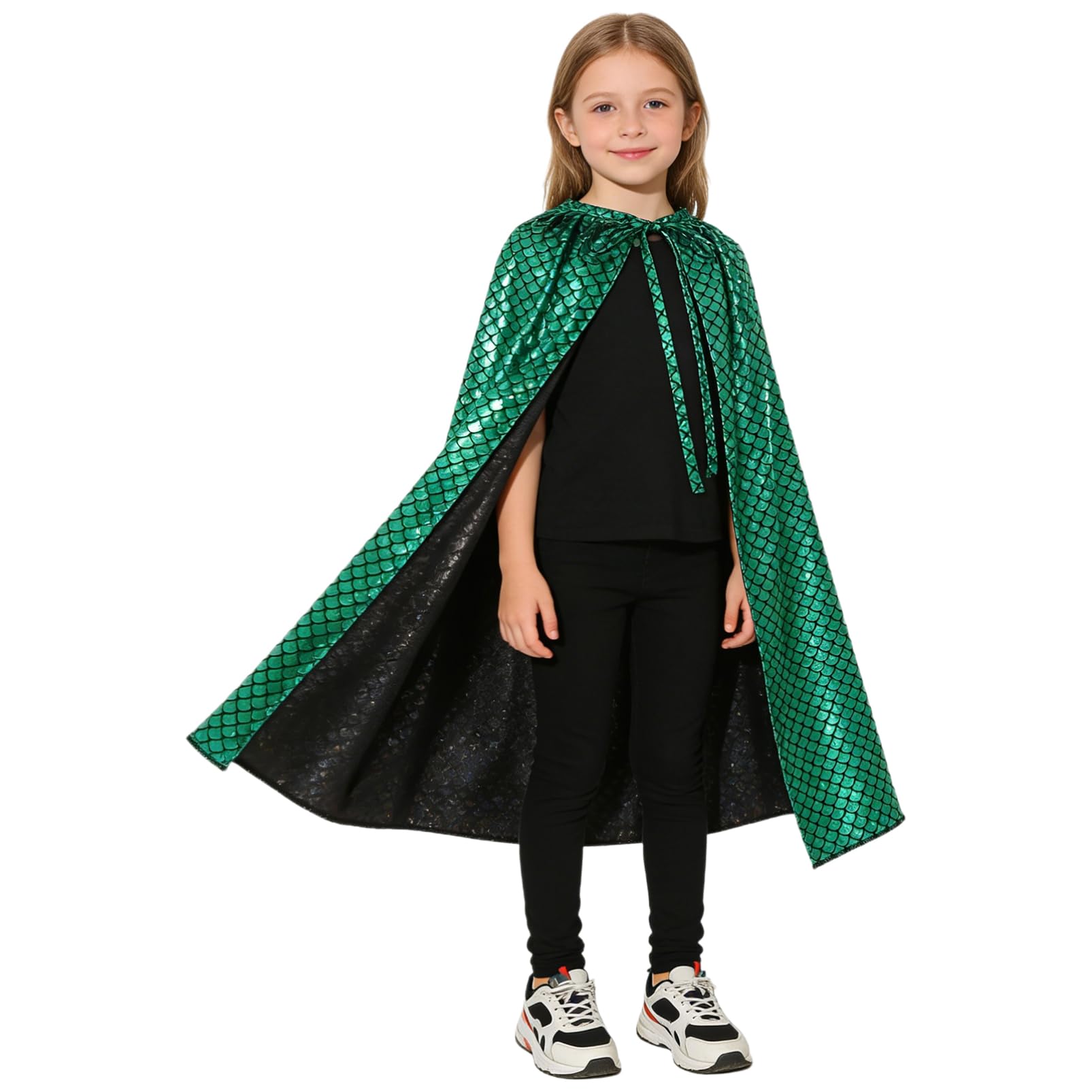 YOOJIA Mermaid Scale Pattern Cloak Shimmer Party Cloak Fantasy Costume Shiny Robe Cape For Cosplay Party Green 60cm One Size