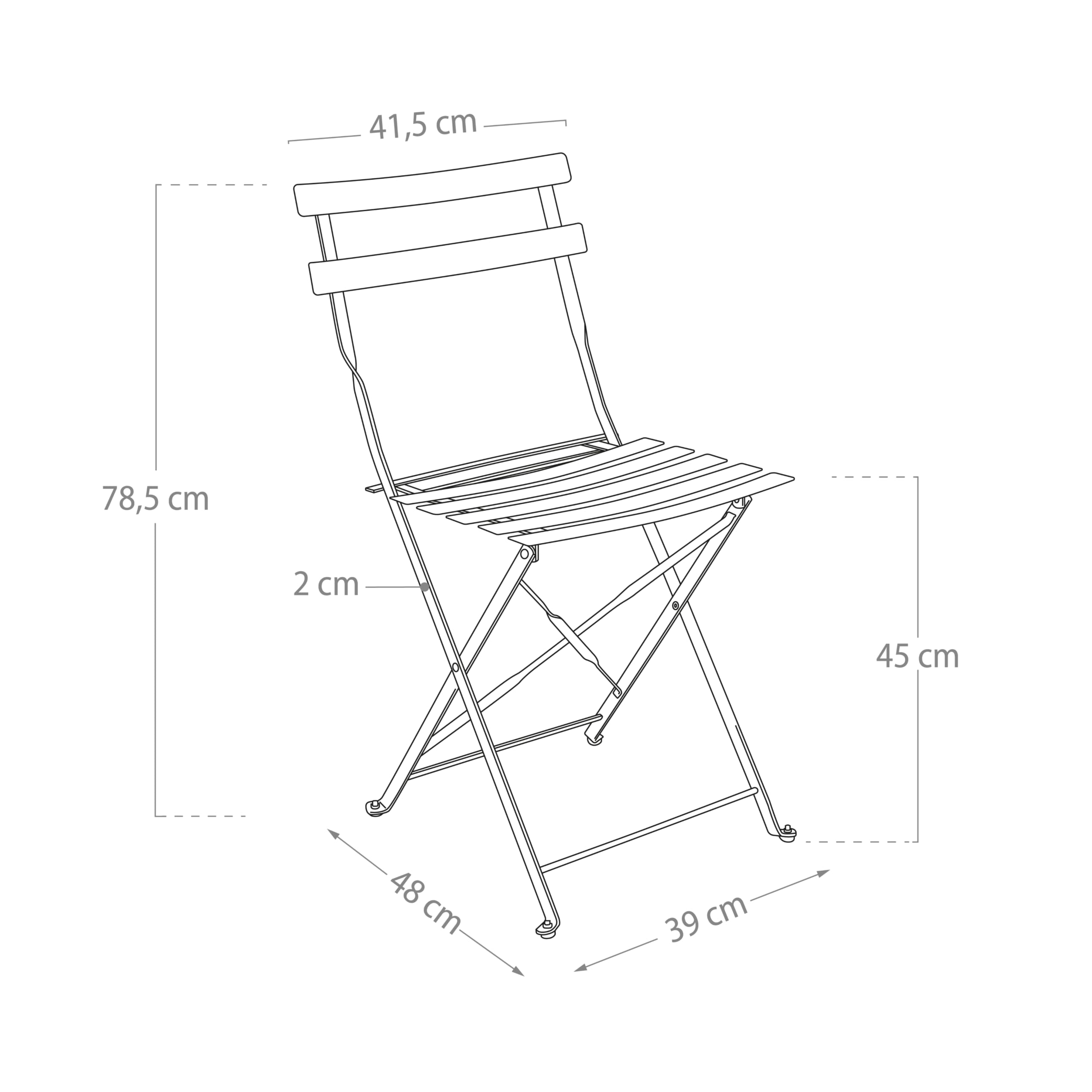 Vaukura Silla Exterior Plegable de Acero Resistente para jardín, terraza, Patio o balcón – Diseño bistrot Estilo Moderno – Acabado anticorrosivo – Negra, Blanca o Verde Oliva – Modelo Aime (Negro)