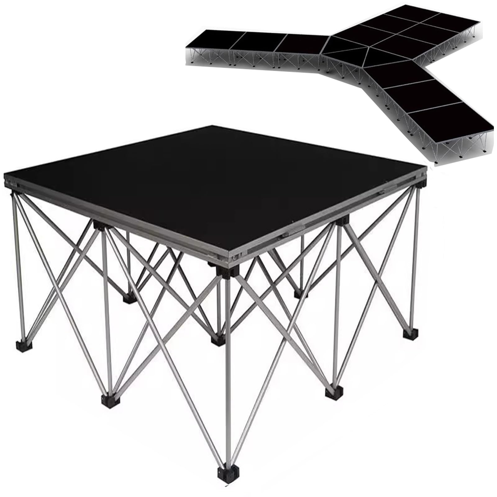 Piattaforma portatile per palcoscenico, collegabile 3x3 4x4 Event Riser con gambe pieghevoli, ideale per esibizioni in auditorium, concerti e bar (122 x 122 x 60 cm)