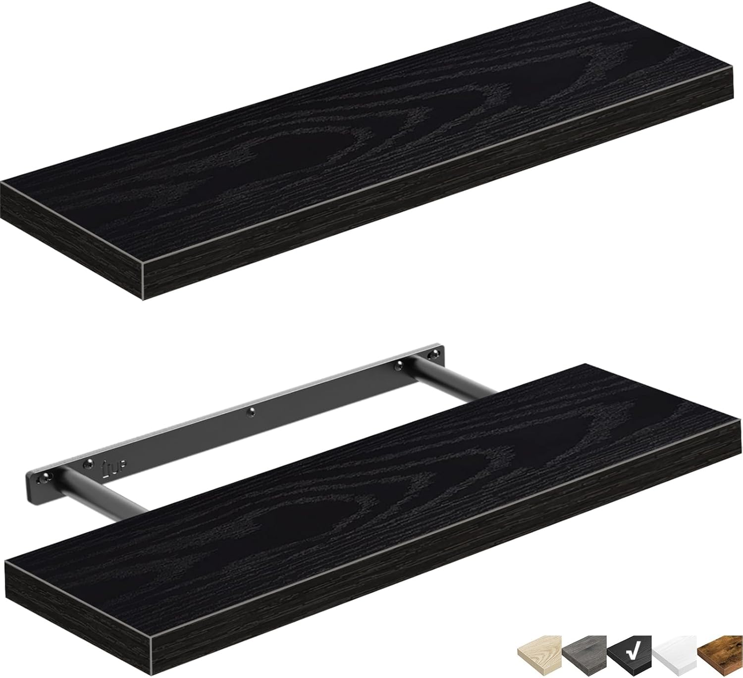 QEEIG Floating Shelves for Wall 23.6" Long - Wall Mounted Shelf Bathroom Kitchen Living Room Bedroom Farmhouse Home Decor Display Bookshelf Large 23.6 x 9.3 inch Set of 2, Black (008-60B) 23.6" C. Black