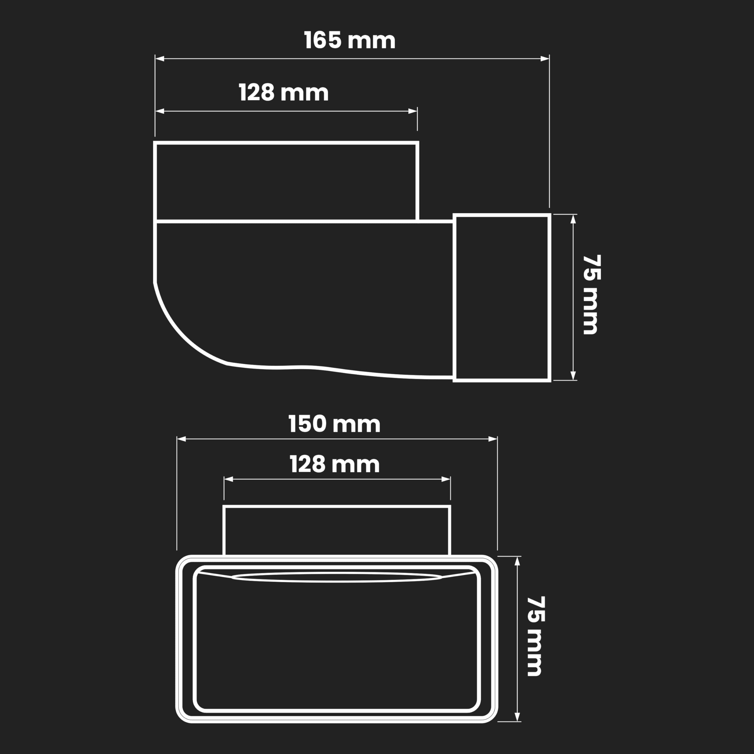 Repa Market Conector de tubo rectangular de 90 grados 150 x 75 mm para tubo de ventilación redondo de 125 mm – Tubo redondo de plástico ABS para calefacción, refrigeración, canal plano, conducto de