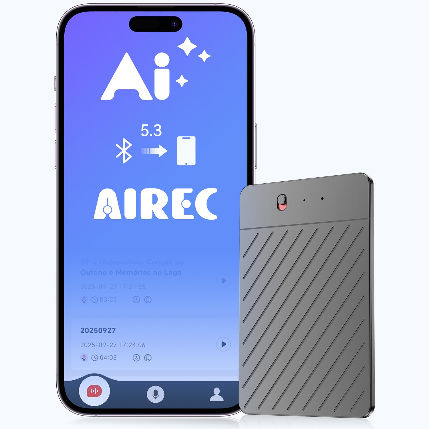 AKREC A3 Voice Recorder attached to phone for call recording