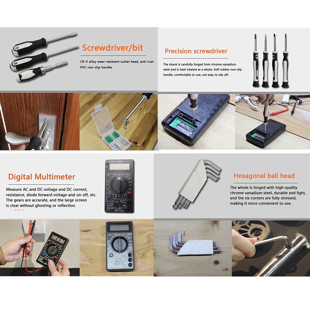 Kit di strumenti 55 in 1 con cassetta degli attrezzi prese chiave inglese Cacciavite martello Bit di precisione Precision Toolkit per la casa Riparazione Manutenzione Set di attrezzi universale