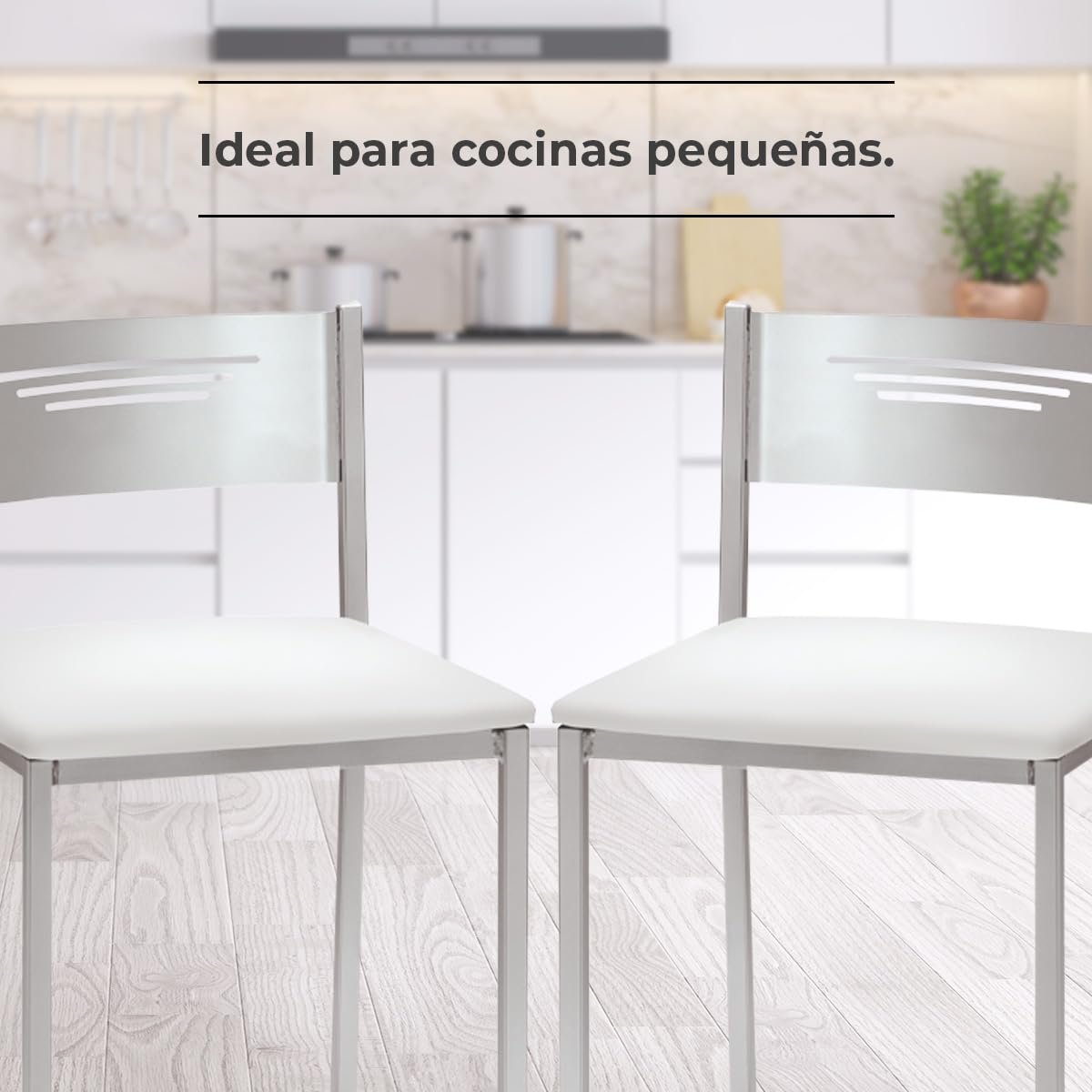 ASTIMESA Dos Taburetes de Cocina con Respaldo Polipiel Blanco, Altura de Asiento 45 cms. (TABCRBL)