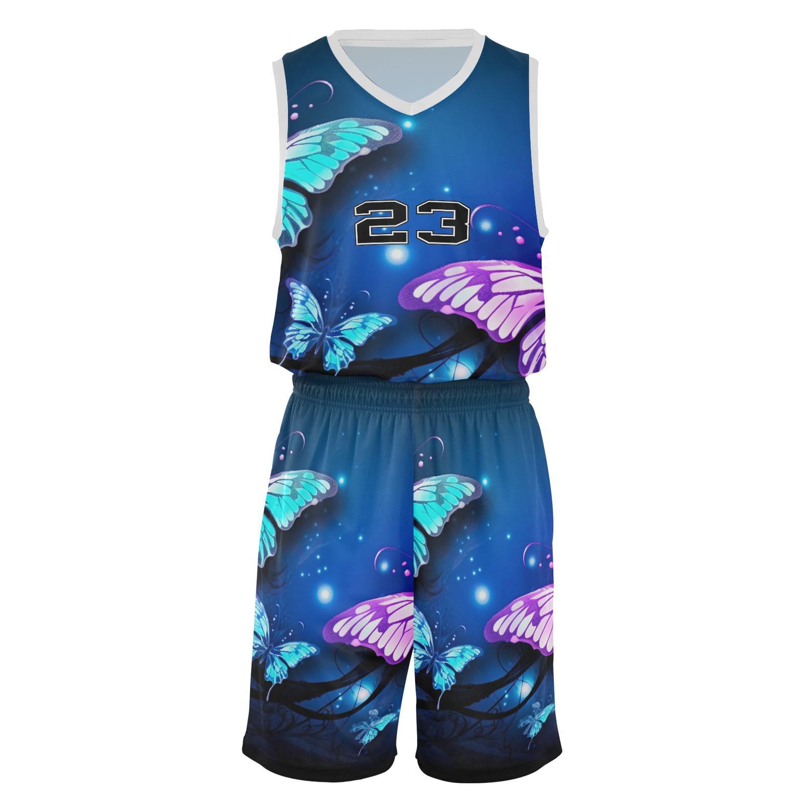FLildon Purple Butterfly Boys Basketball Jersey Set Tank Top Shorts Tracksuit Sport Training Suit for Kids, XL