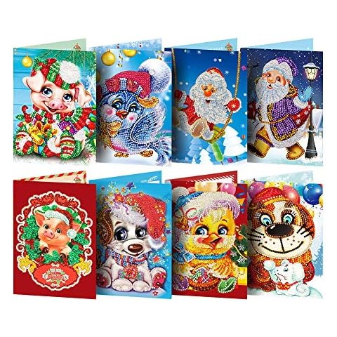 8 Pack 5D DIY Diamond Painting Greeting Cards for Adults Kids, Special Shaped Diamond Painting Greeting Cards, Christmas Greeting Cards Handmade Greeting Cards Festival Postcards for Family Friends Cover