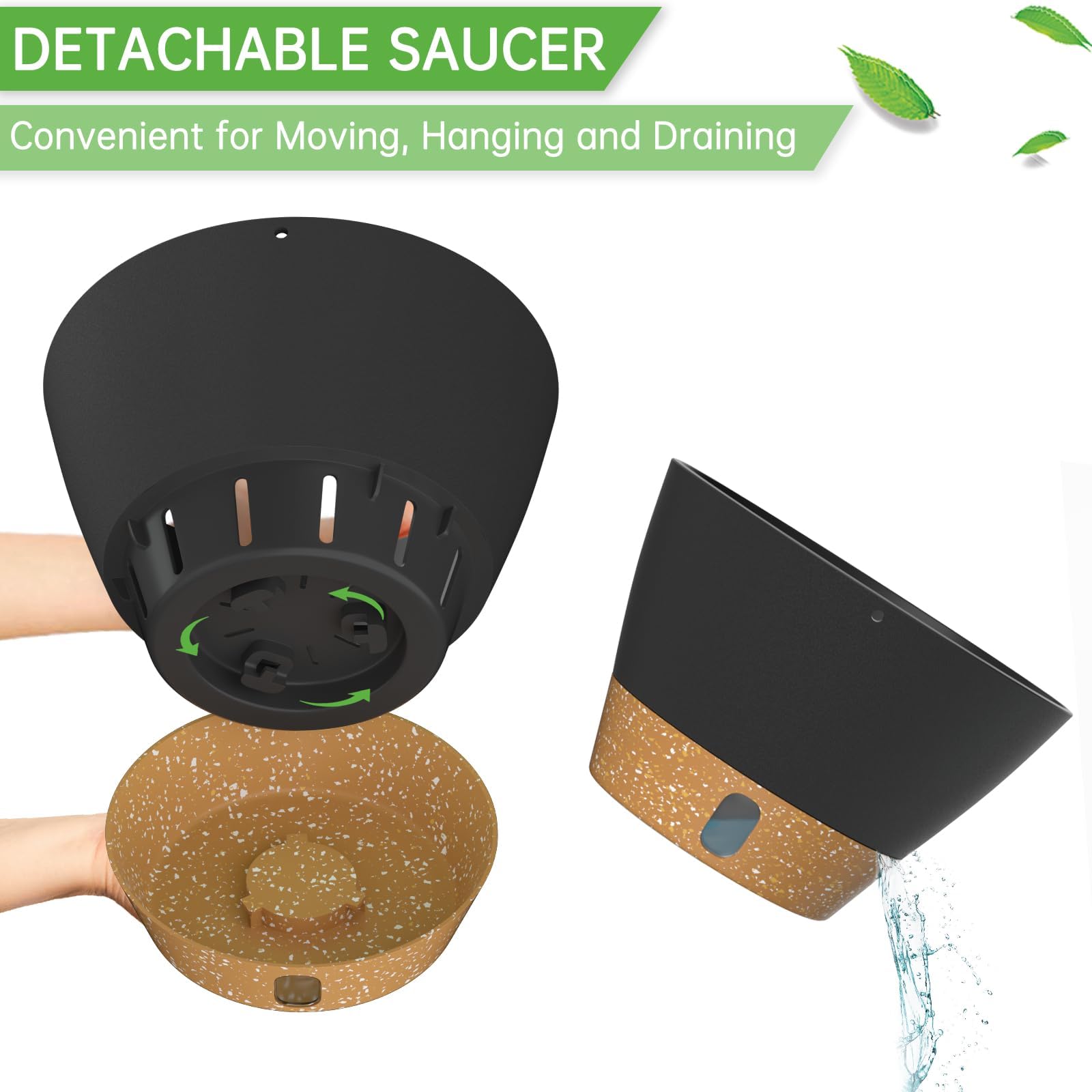ZMTECH Maceta Colgante de 20 cm Maceta Colgante de 8 Pulgadas con Agujeros de Drenaje Plato para Plantas De Jardín de Casa de Interior Exterior (Gris Oscuro, Juego De 2)