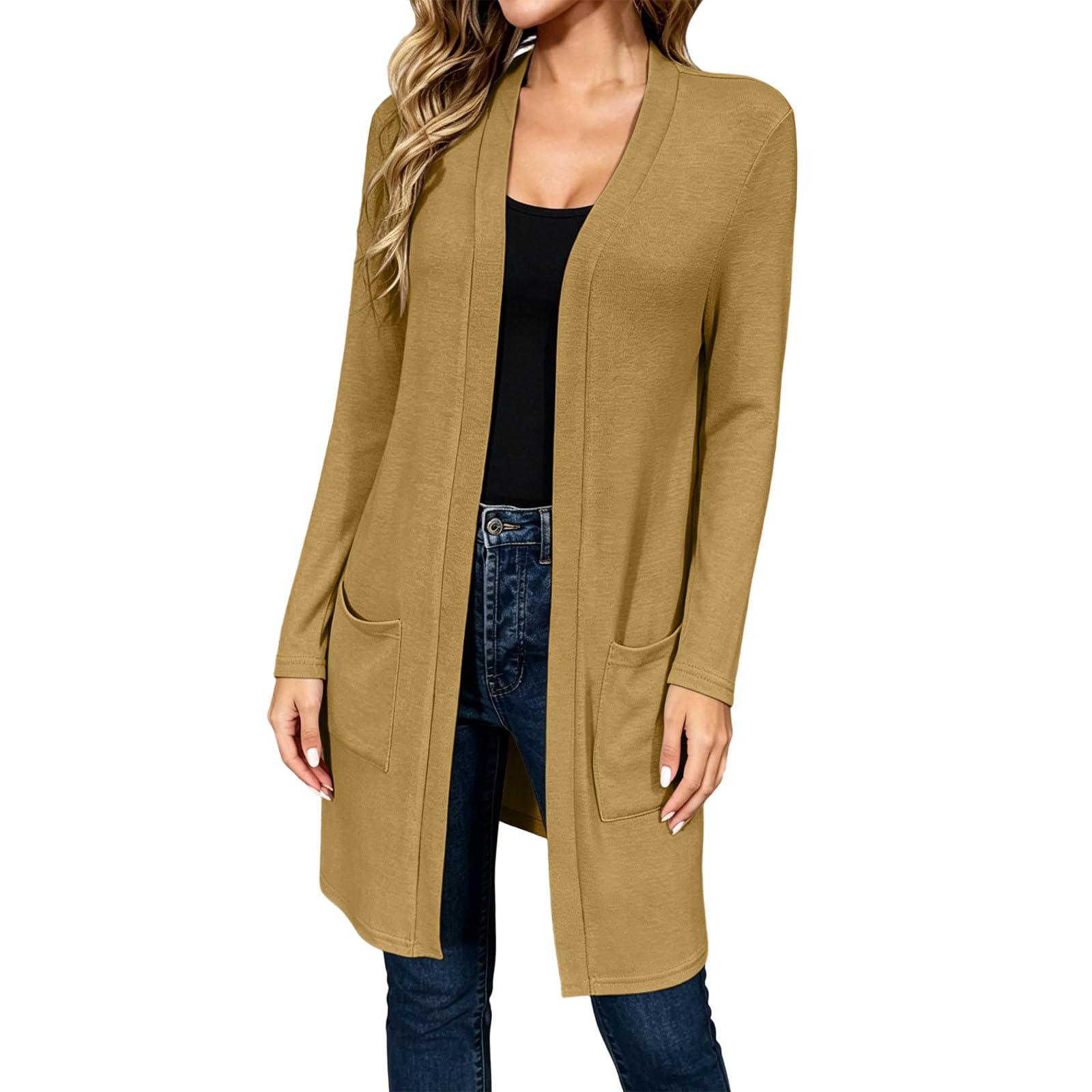 Cardigan Donna Leggero a Maniche Lunghe Maglione Tinta Unita Comodo Casual | Tessuto morbido e piacevole sulla pelle, comfort quotidiano, vestibilità comoda, ideale per casa ufficio e tempo libero