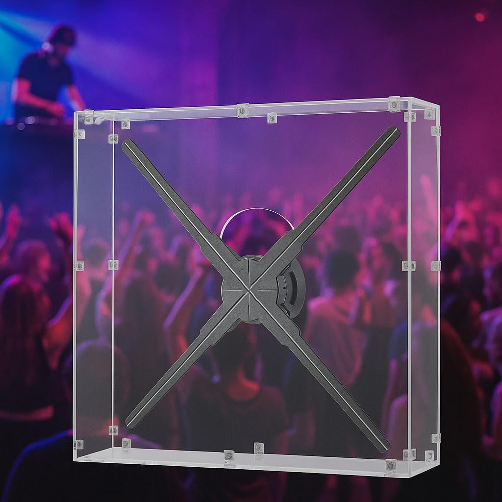 3D Hologram Fan Cover Clear Acrylic Enclosure Fits 22 Inch and Smaller Dustproof Scratch Resistant Easy Install Pre Drilled Holes Hardware Included for Retail Window Trade Show （Fan Not Included）