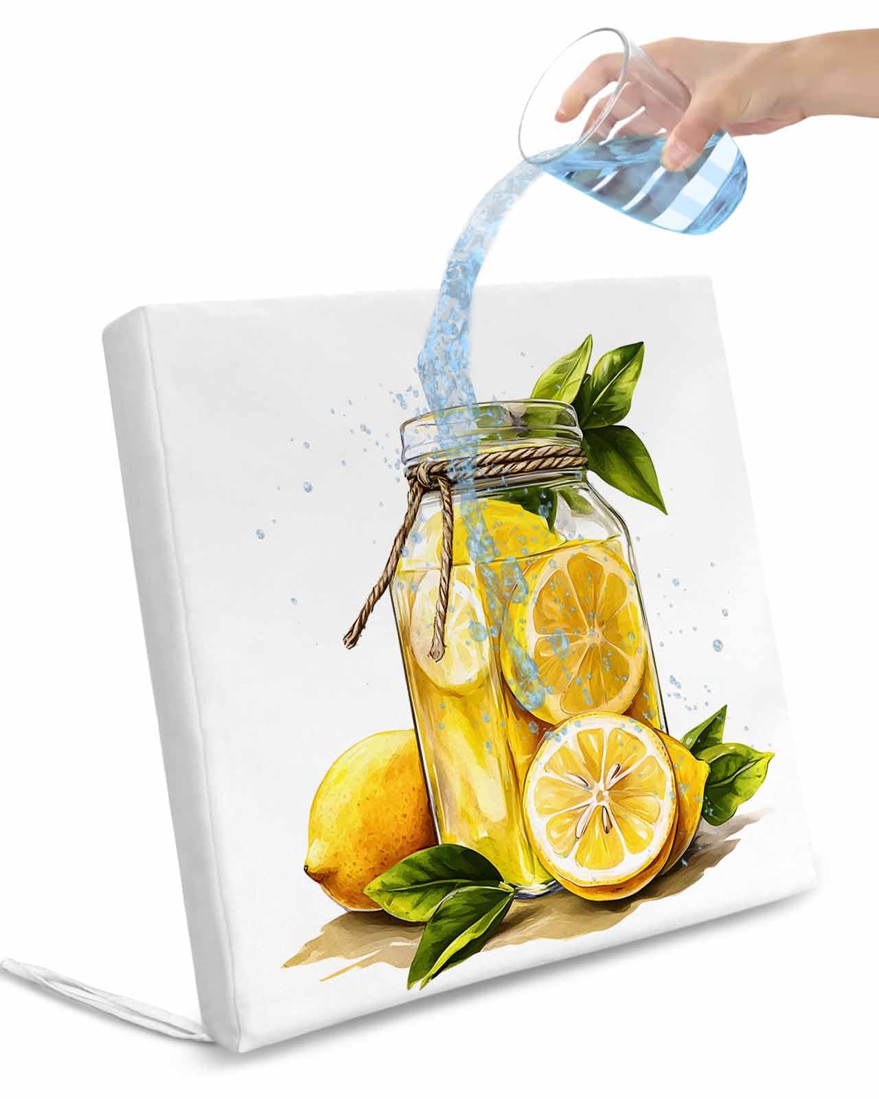 2 Pack Lemon Waterproof Cushion Covers with Ties, Outdoor Patio Chaise Lounge Chair Seat Cushion Slip Covers Replacement(Only Cover) Summer Fruit Watercolor Yellow 24