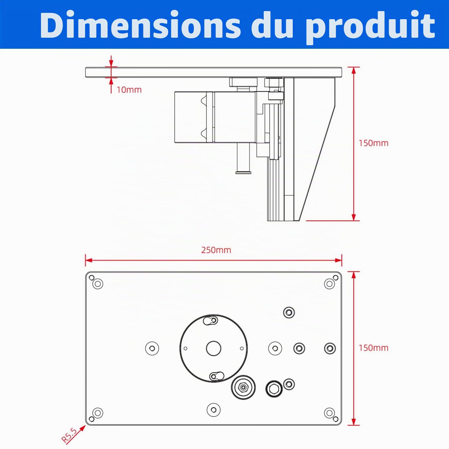Kit Elévateur pour Défonceuse, Table de Défonceuse inversée en Alliage D'aluminium, Table de Fraisage pour Travail du Bois, Traitement du Plastique, le Modélisme