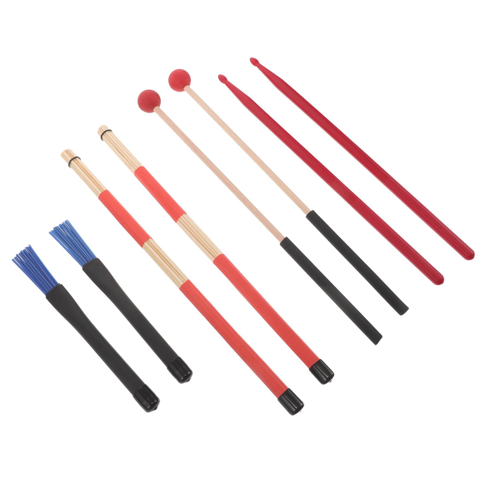 TOYANDONA Juego de Baquetas y Escobillas de Percusión 8 Piezas con Funda Portátil Antideslizante Roja y Cepillos de Nylon Azul y Madera para Batería Jazz y Acústica