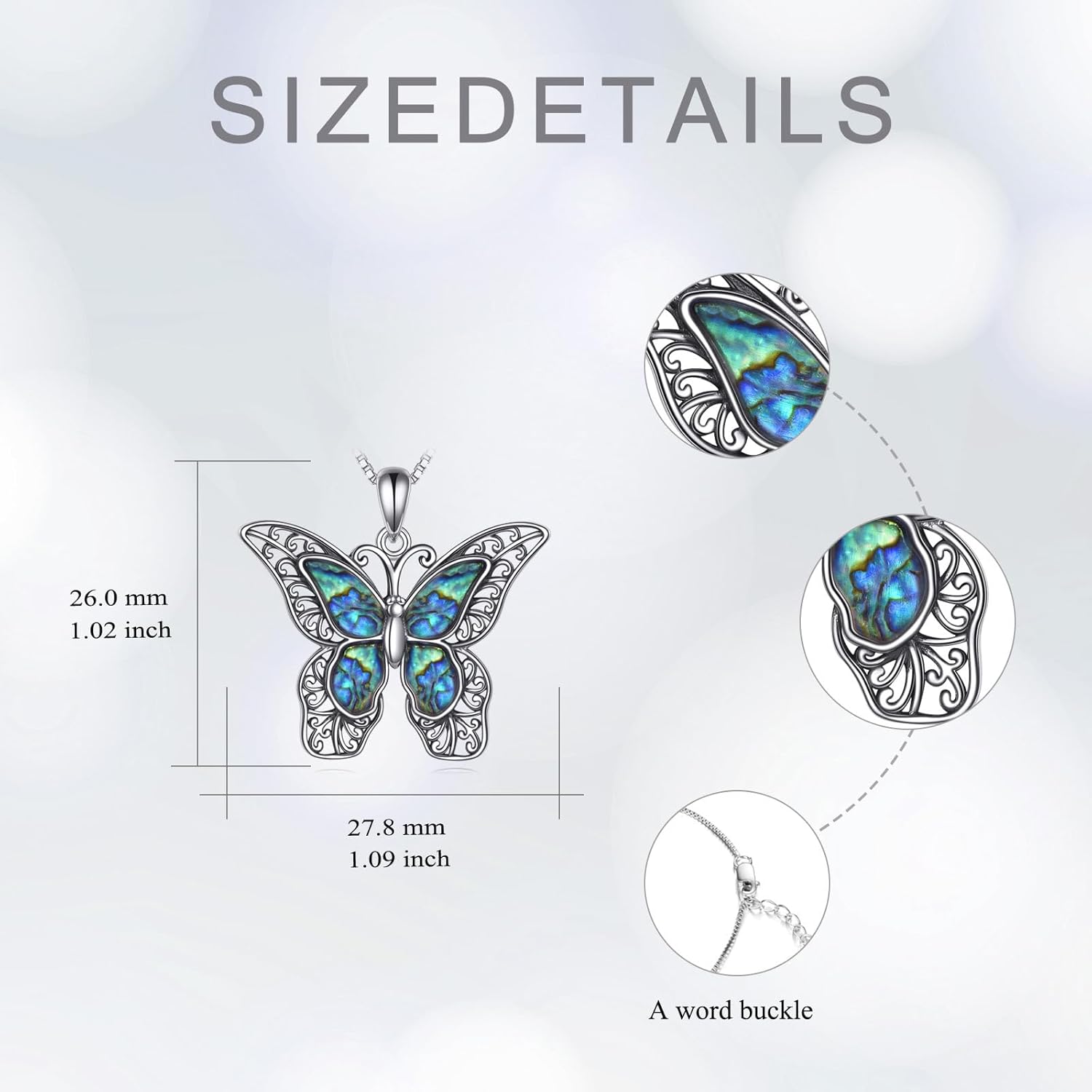 Abalone Filigree Butterfly Necklace Sterling Silver for Women, Mother of Pearl Jewelry Unique Vintage Gift for Christmas or Birthday - Image 8