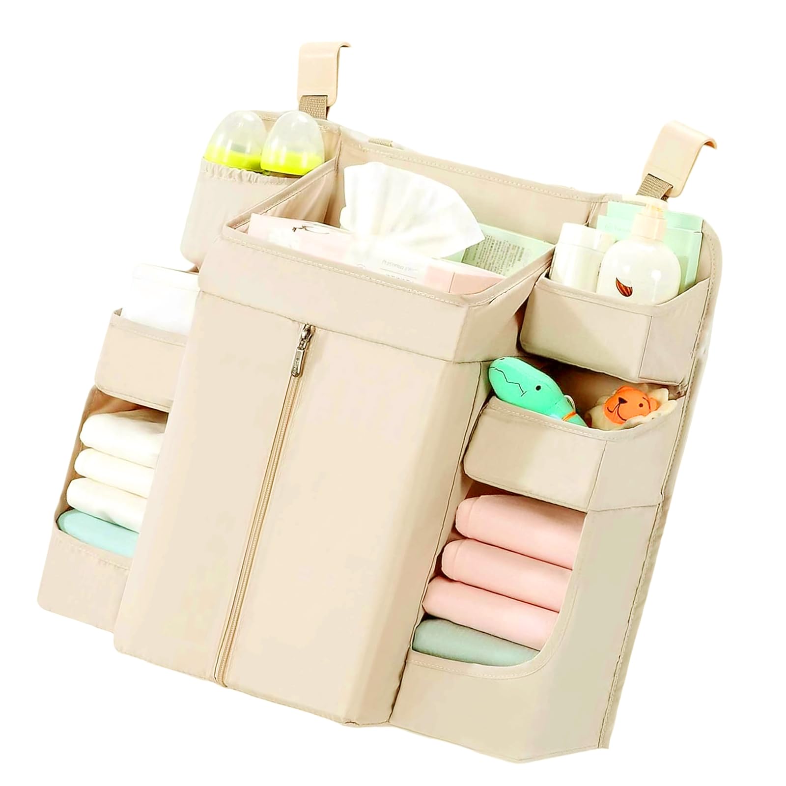 Bed Hanging Adjustable Straps & 6-Pocket Design for Diaper Toy Storage with Fabric Baby Crib Organizers