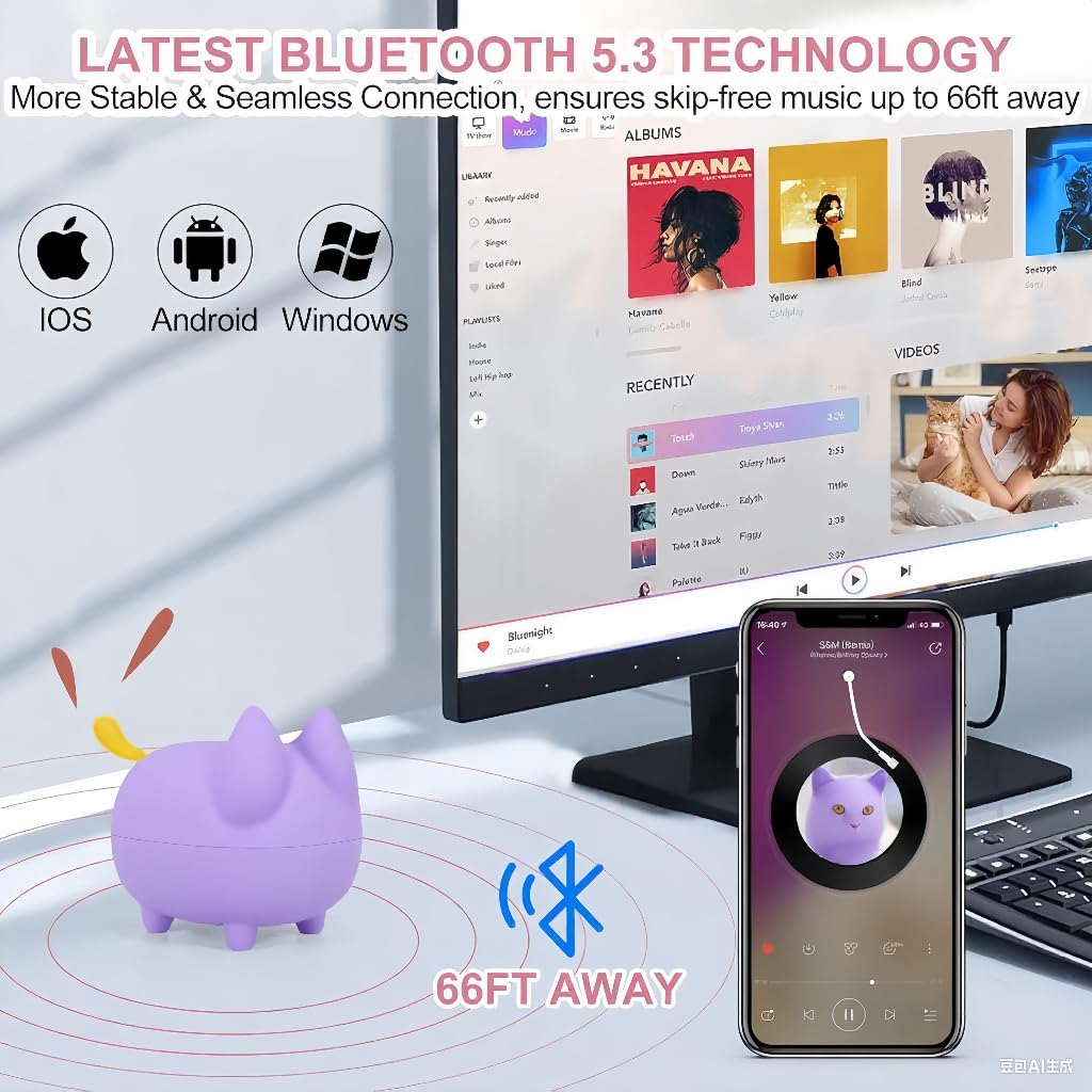 2 bonitos altavoces Bluetooth, mini altavoces inalámbricos portátiles con sonido estéreo, micrófono integrado, emparejamiento dual, tiempo de reproducción de 40 horas para habitación,