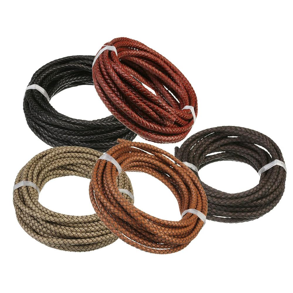 Pleciony sznur skórzany, opakowanie 2 szt. 1 m okrągły pleciony wielokolorowy sznurek 6 mm do samodzielnego tworzenia biżuterii(Black)