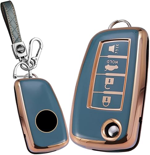 SANRILY Golden-Edge - Funda para llavero de 4 botones con tapa para Nissan X-Trail Juke F15 Rogue Qashqai J11 Tiida Murano Maxima - Funda plegable