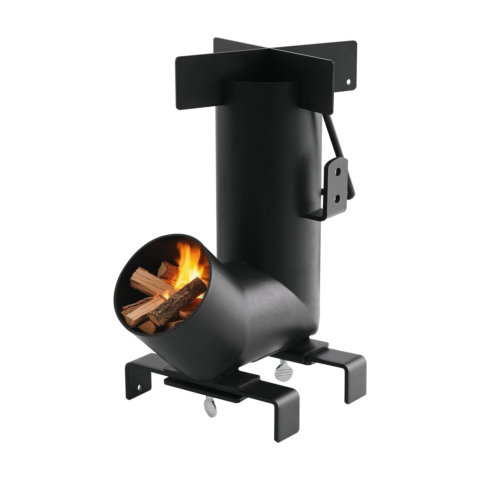 VEVOR Estufa Cohete para Acampar, Estufa Portátil de Leña de Acero al Carbono con Bolsa de Transporte, Asas Laterales, Resistente para Cocinar y Calentar al Aire Libre, Senderismo, Patio, Negro