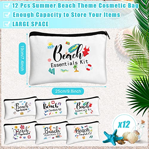 Chunful 12 Pcs Makeup Bag Summer Themes Cosmetic Bag Bulk Portable Essentials Kit Survival Kit Flamingo Palm Leaves Cosmetic Pouch with Zipper for Women Travel Accessories(Beach)2