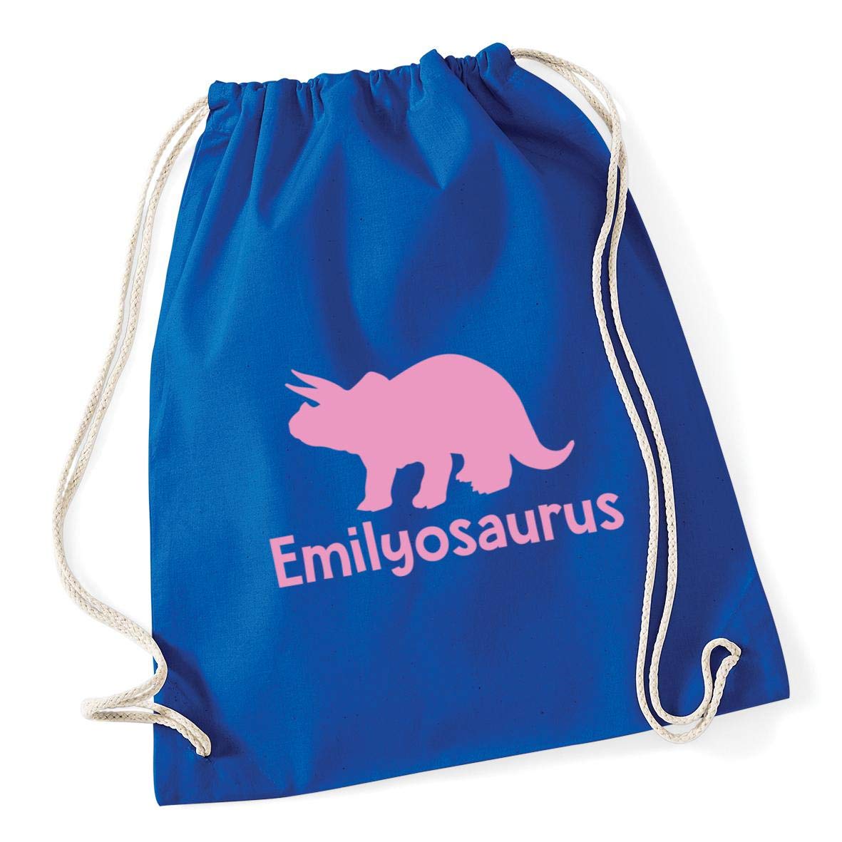 Hippowarehouse PERSONALISED your name osaurus Triceratops dinosaur pink Drawstring Cotton School Gym Bag 37cm x 46cm, 12 litres