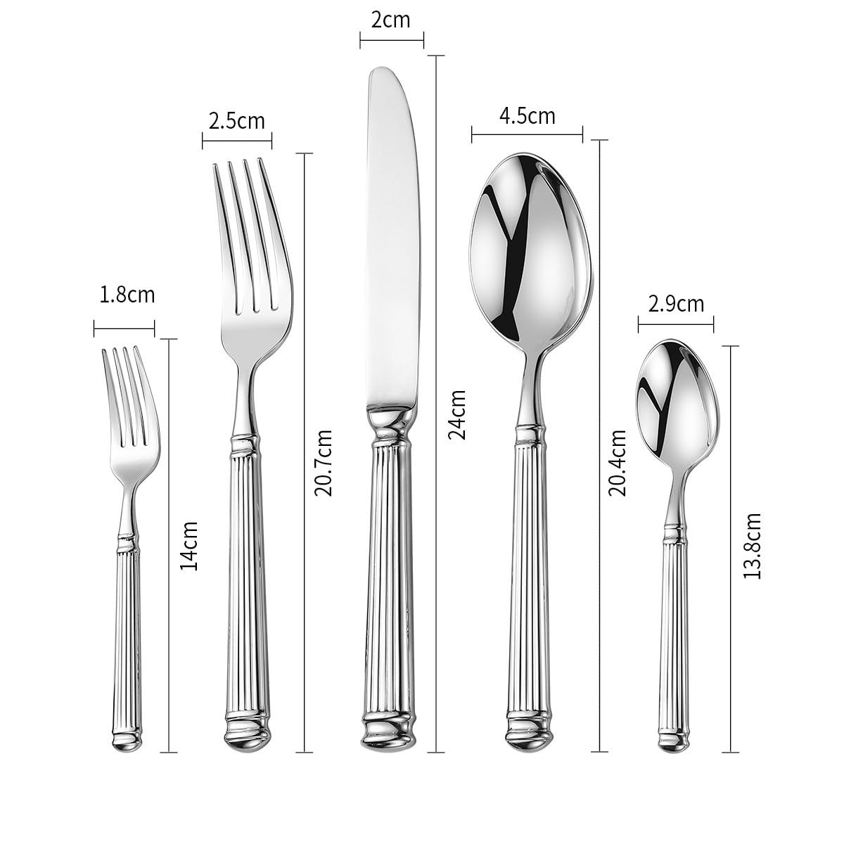 Besteckset, 5/20/30/40-teilig, 304 Edelstahl, handwerklich geschmiedet, für Zuhause, Restaurant, Steakbesteck, Messer, Gabeln und, Silber, 6er-Set, 30-teilig (Silber, 4er-Set)