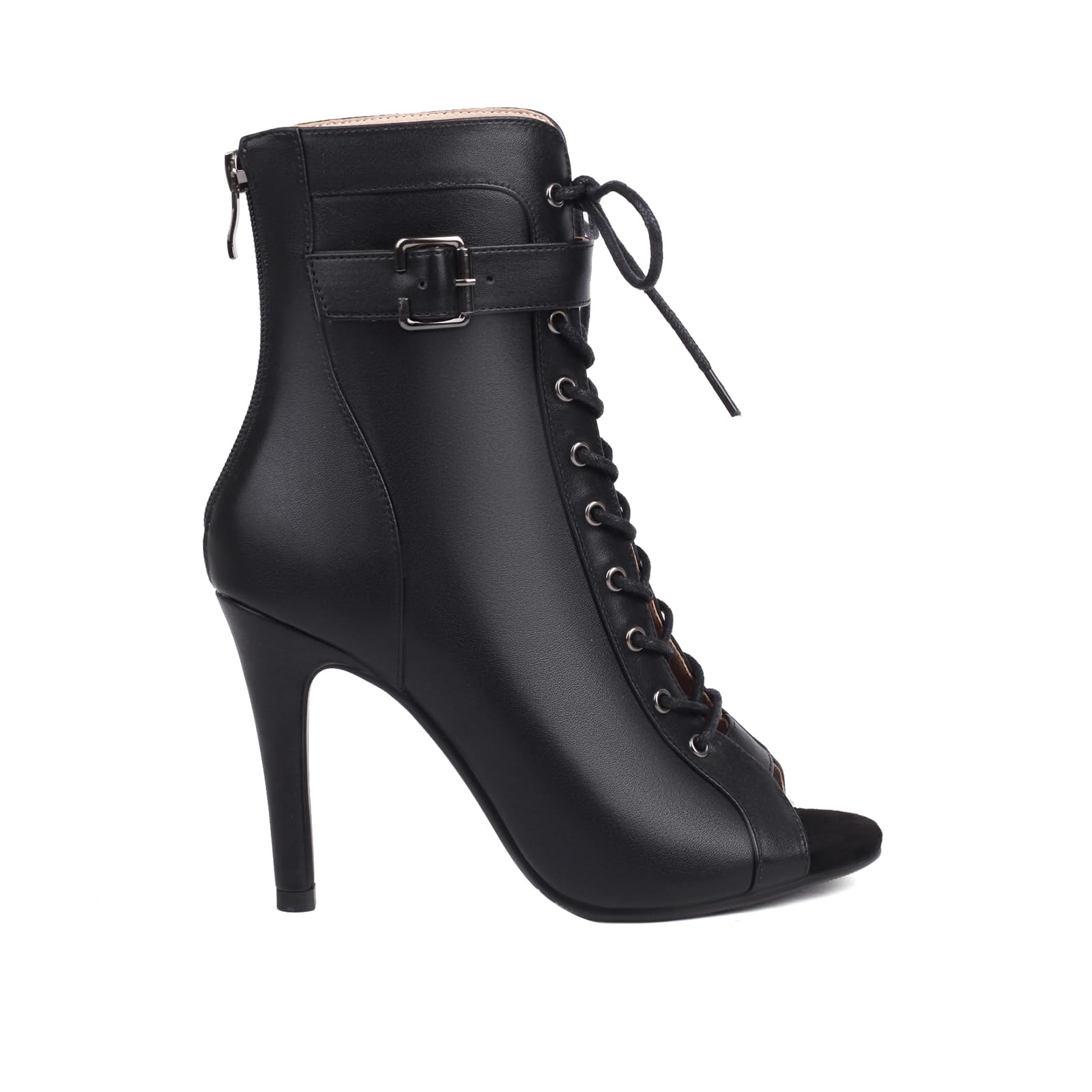 Bottines de Danse Femme à Lacets Peep Toe Jazz Salsa Bachata Talons de Danse Heels Talon de 9,5 cm