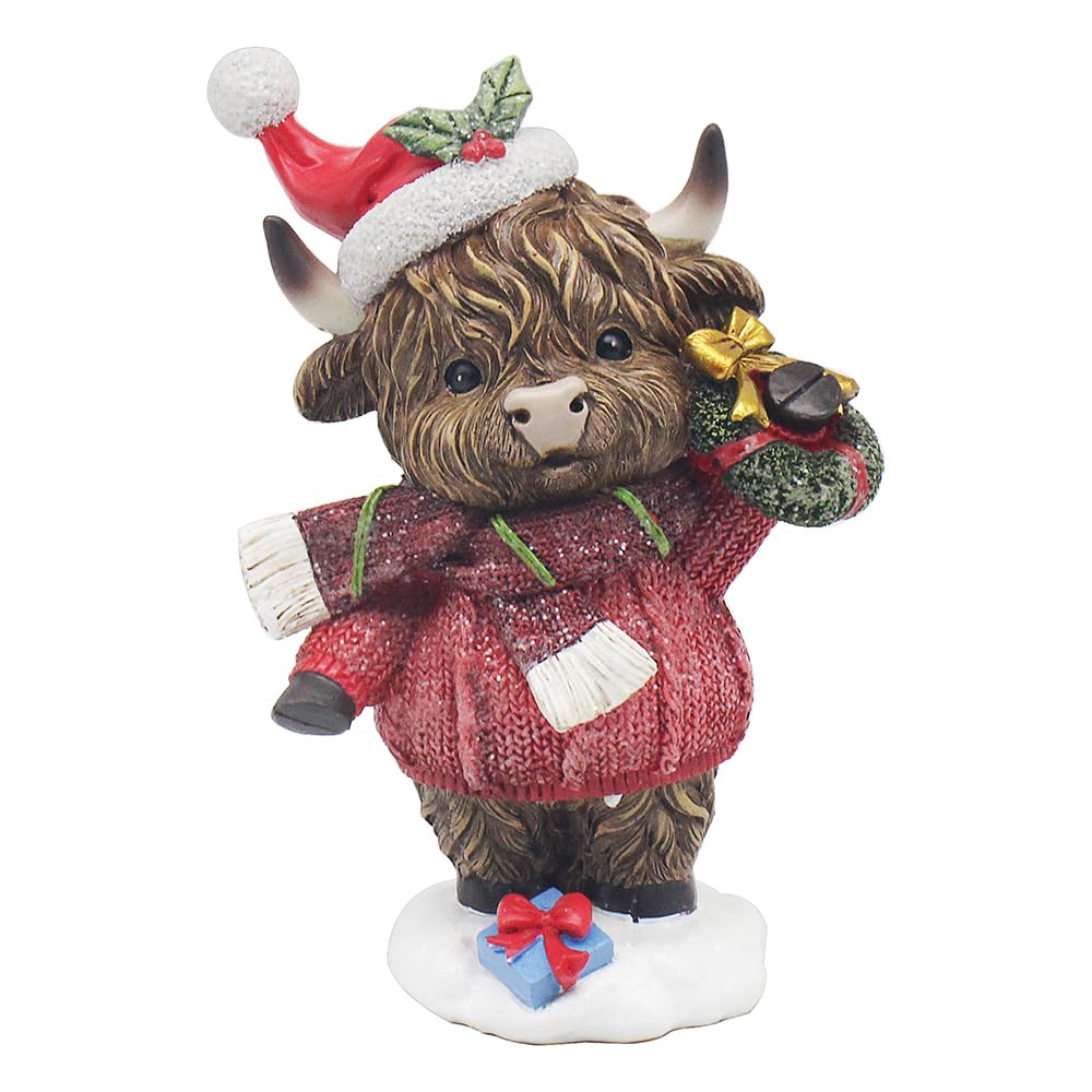 Widdle Gifts Girls Multicolor Christmas Highland Cow 16Cm Ornament Wearing Santa Hat And Jumper 6728