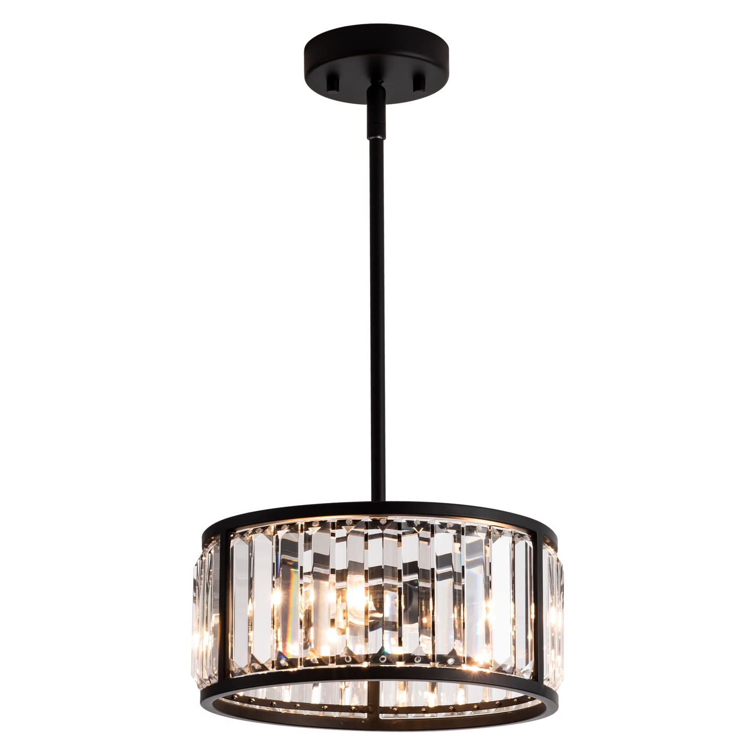 MAYNA Black Crystal Round Chandelier Cylinder Drum Pendant Lights