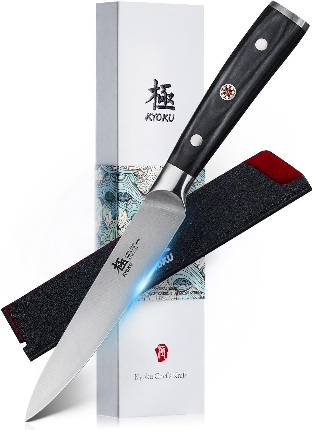 5" Kitchen Utility Knife, Samurai Series Chef Knife with Pakkawood Handle & Mosaic Pin, Japanese Style High Carbon Steel Knife, Full Tang Kitchen Knife for Vegetable Fruit with Sheath and Case