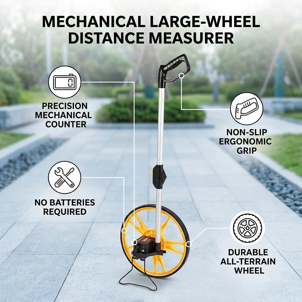 FTVOGUE Foldable Distance Measuring Wheel, TPR Material, Precision Measurement Tool for Surveyors, Land Builders, and Farmers, Measures Up to 9999.9M, Perfect for Roads and Pavements