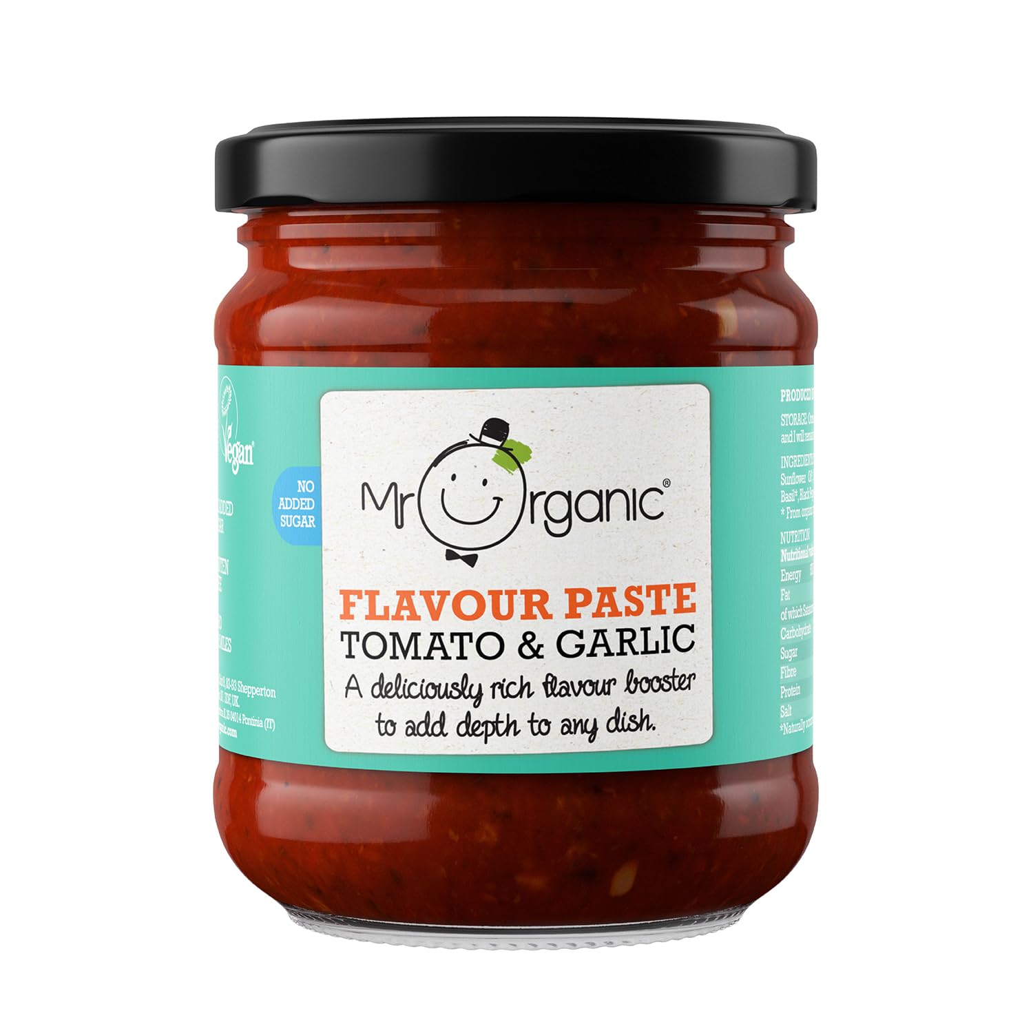 Mr Organic Tomato & Garlic Flavour Paste - Authentic Italian Taste - Vegan-Friendly - Made with Italian Ingredients - Rich and Savoury Flavour - Versatile Ingredient for Various Recipes - 200g Jar