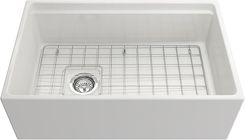 Miniatura 2 de BOCCHI Contempo - Delantal de estación de trabajo blanco, arcilla refractaria delantera, 36 pulgadas, fregadero de cocina con doble tazón con