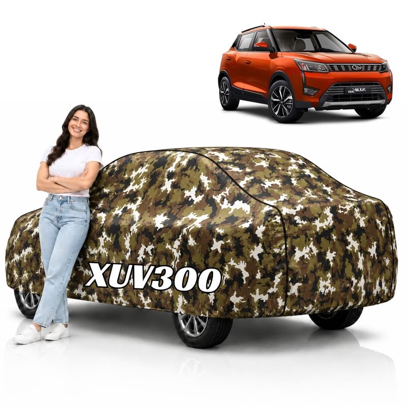 Image of Mind-Blowing 2026 100% Waterproof XUV300 Car Cover | Polyester Car Body Cover for Rain & Sun | UV Protection, Dustproof, Scratch Resistant, Windproof, Heat Resistant, Custom Fit (Jungle)