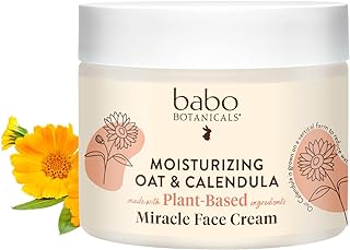 Babo Botanicals Crema facial hidratante de avena y caléndula Miracle - Manteca de karité - Para pieles secas o sensibles - Para todas las edades - Vegano - 1 o 2 unidades