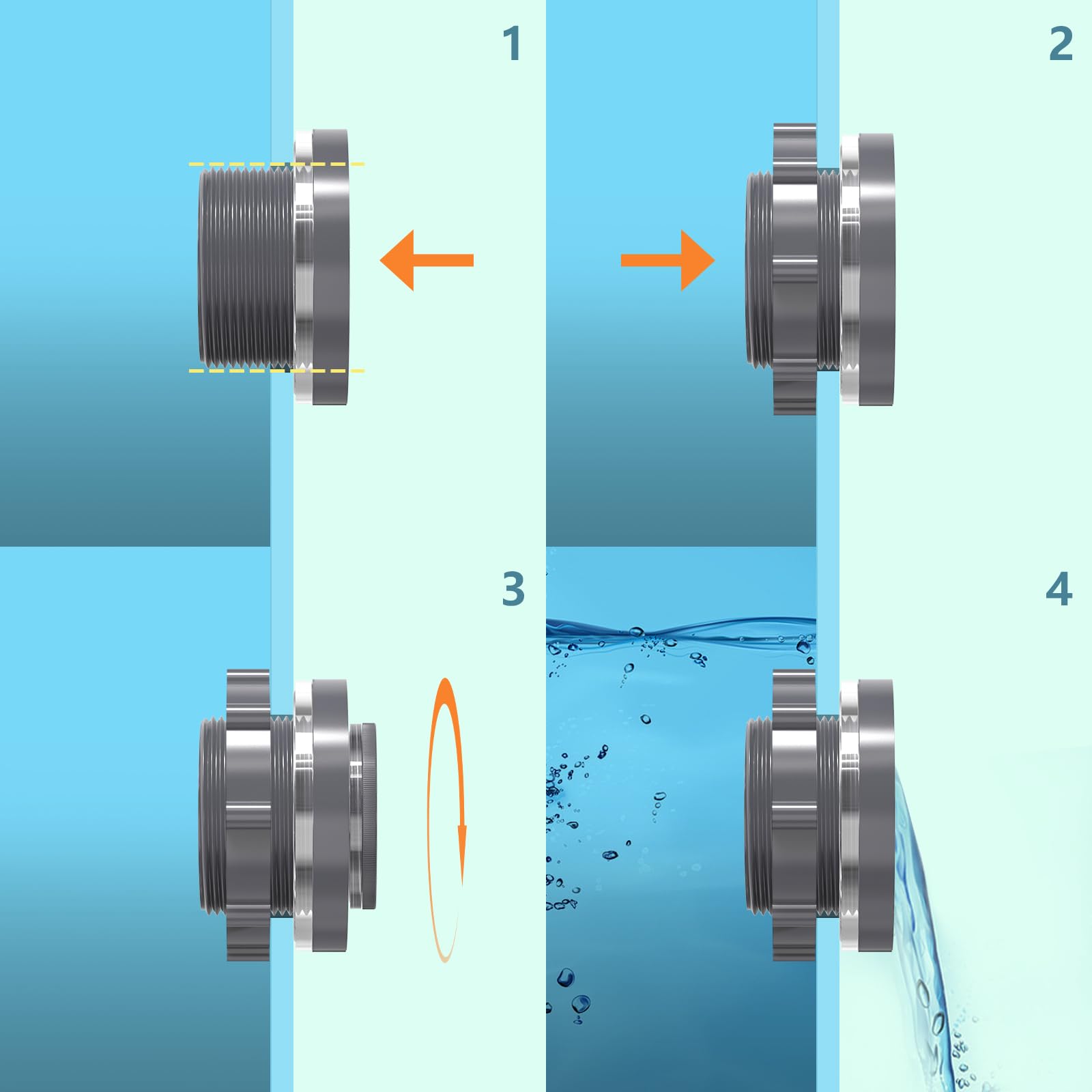 GASHER 2 pieza PVC 2" conector de depósito Bulkhead con tapones y junta para tanque de agua, barriles de lluvia, acuarios, bañeras y lavabos GO-454