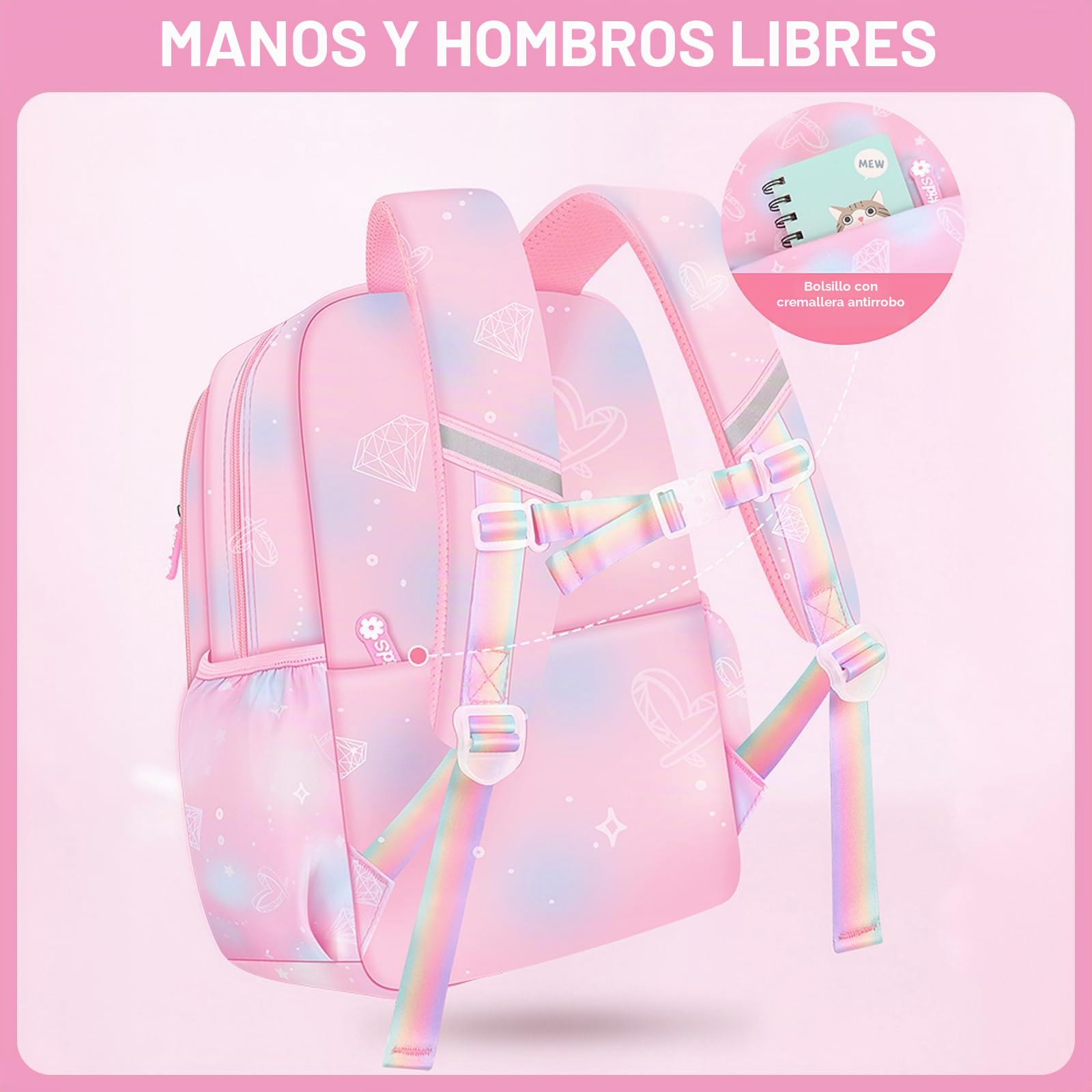 Amythe Set 3 en 1 Mochila Niña con Bolsa Almuerzo Estuche