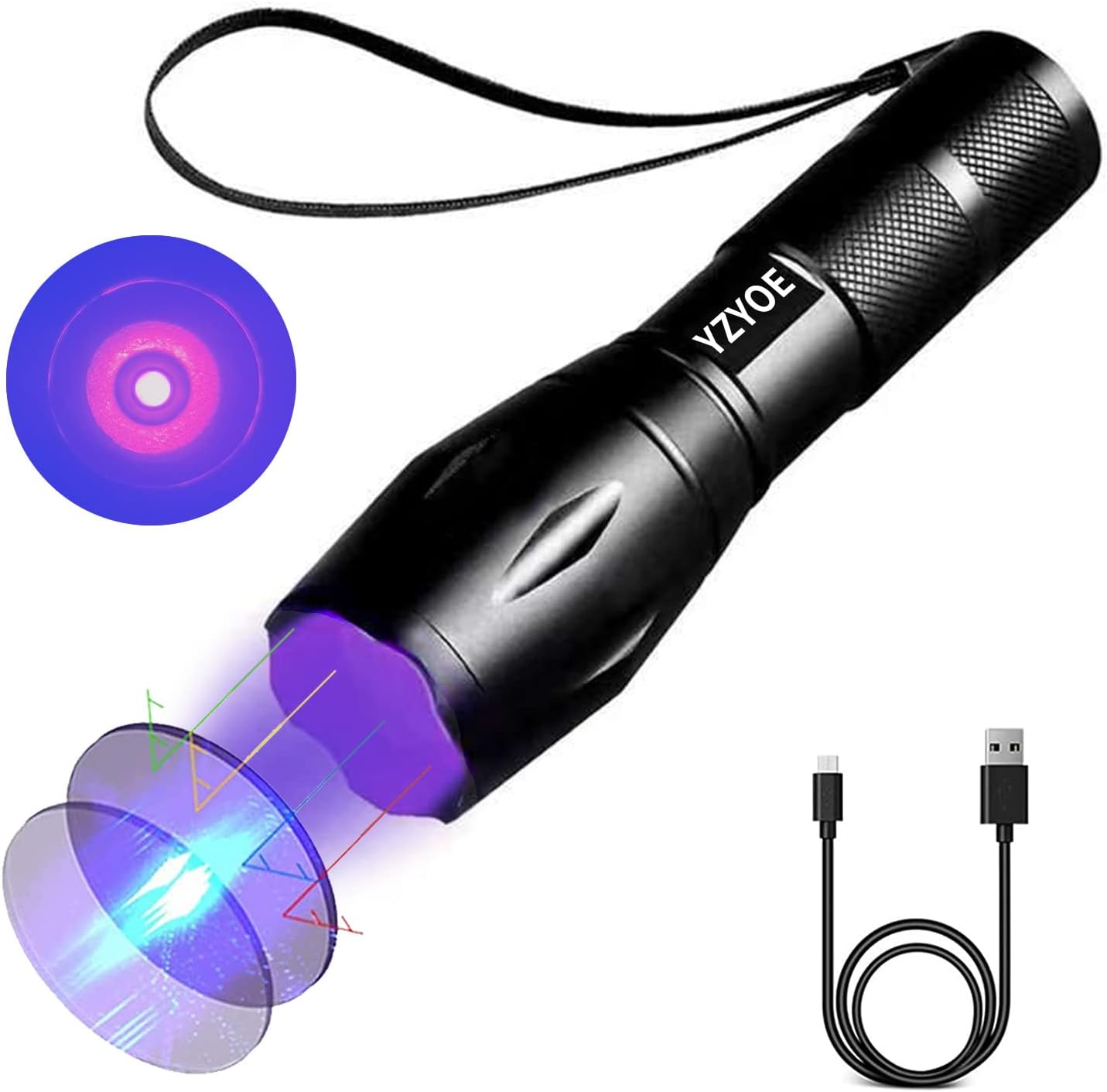 365 nm Black Light Flashlight Powerful Rechargeable,Fluorescent Agent Detection Lamp, Jade, Jewelry, Paper Money, Fungal Detector,LED UV Flashlights 1 Mode Detection Light.