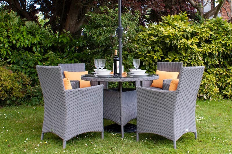 Image of Artic Fashion D-42 Chairs Table Set 4+1 Wicker Patio Furniture Sets 4 Chair and 1 Table for Garden Balcony Bedroom Powder Coated Frame Uv Protected Wicker (Grey+Yellow)