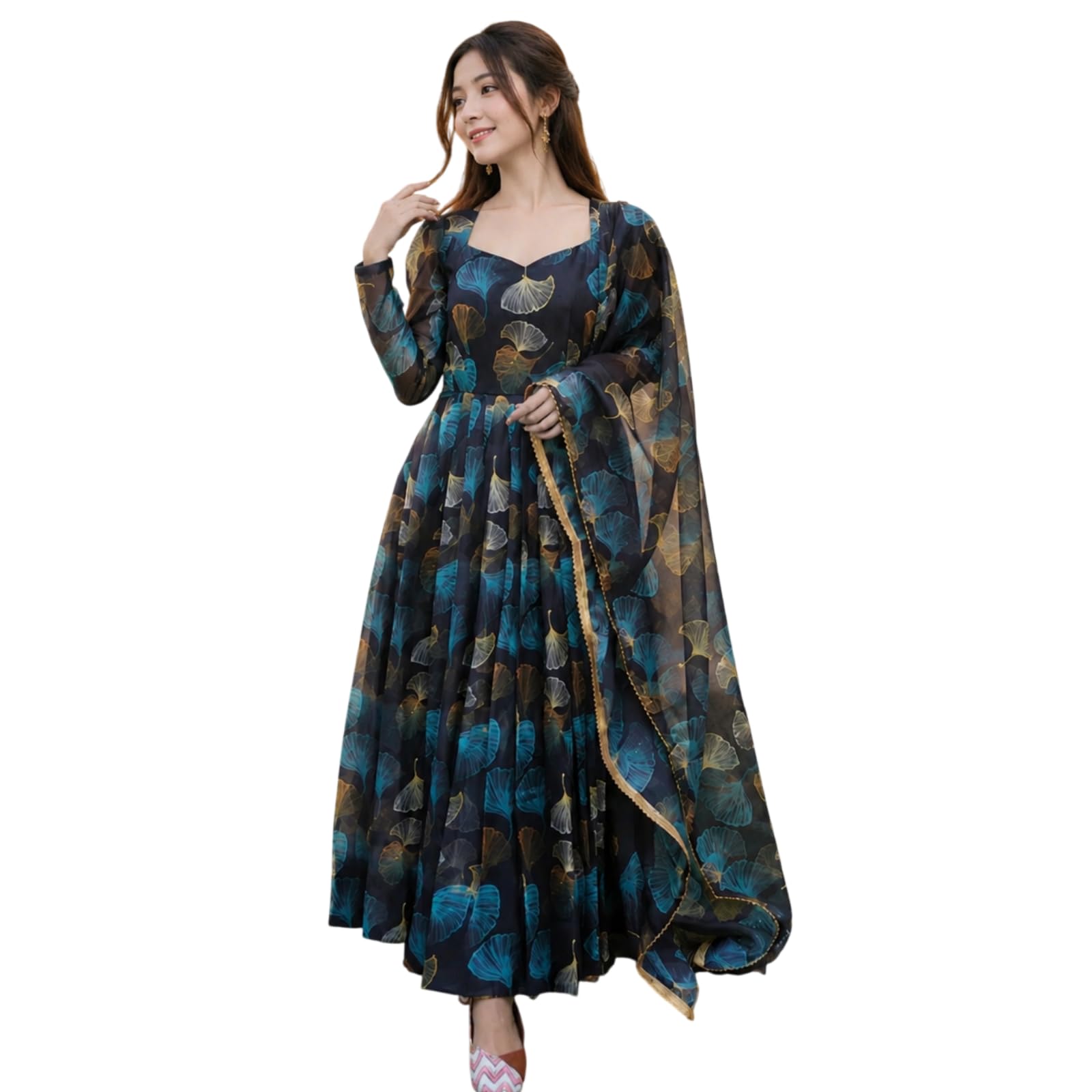Anveri Women's Printed Anarkali Gown with Dupatta | Floral Georgette Ethnic Dress for Women | Party Wedding Festive Gown Set-image-48