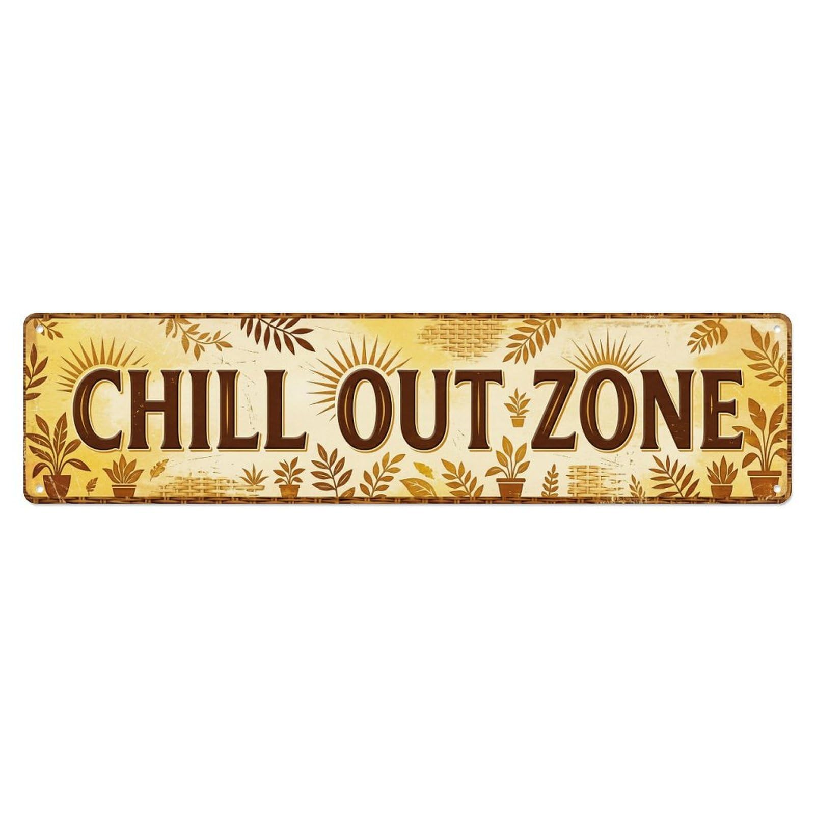 Chill Out Zone Rustic Solarium Metal Tin Skinny Sign Plaque Wall Decor for Cafe, Club Bar, Office, Home Garden Metal Poster 4x16Inch