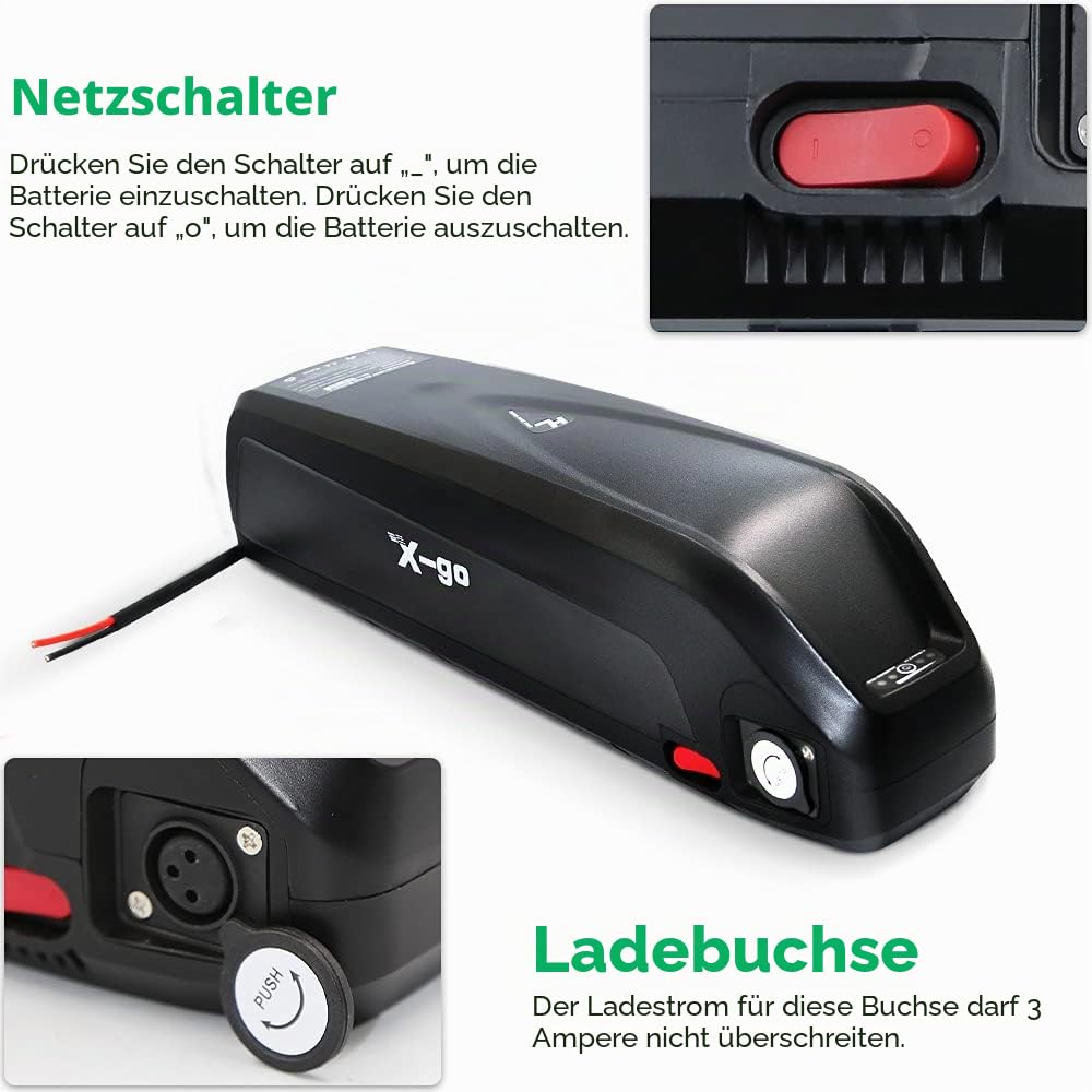 X-go E-Bike Batteria 36V / 48V, 10Ah / 13Ah / 15Ah, Elektrofahrrad Batteria für 50W-1000W Für Elektrofahrräder Hailong Lithium Li-ion Batterie