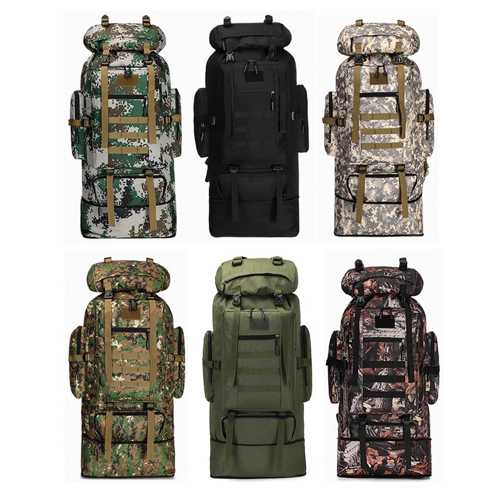 Mochila de senderismo 100L Mochila de senderismo de gran capacidad Mochila universal al aire libre Mochila de camping deportes Mochila de viaje Daypack para hombres mujeres (camuflaje de la selva),
