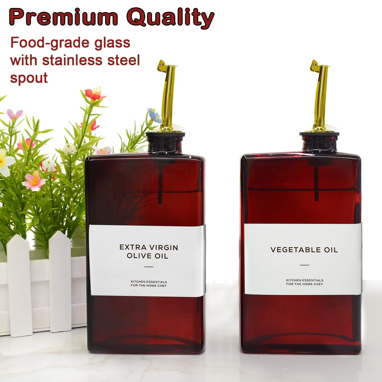 Olivenölspenderflasche für Küche – 334.5 g Dunkelbraunes Glas UV-Schutz, Öl- und Essigspender-Set, tropffreier Ausgießer, Küchenutensilien, 334.5 g, 2er-Set