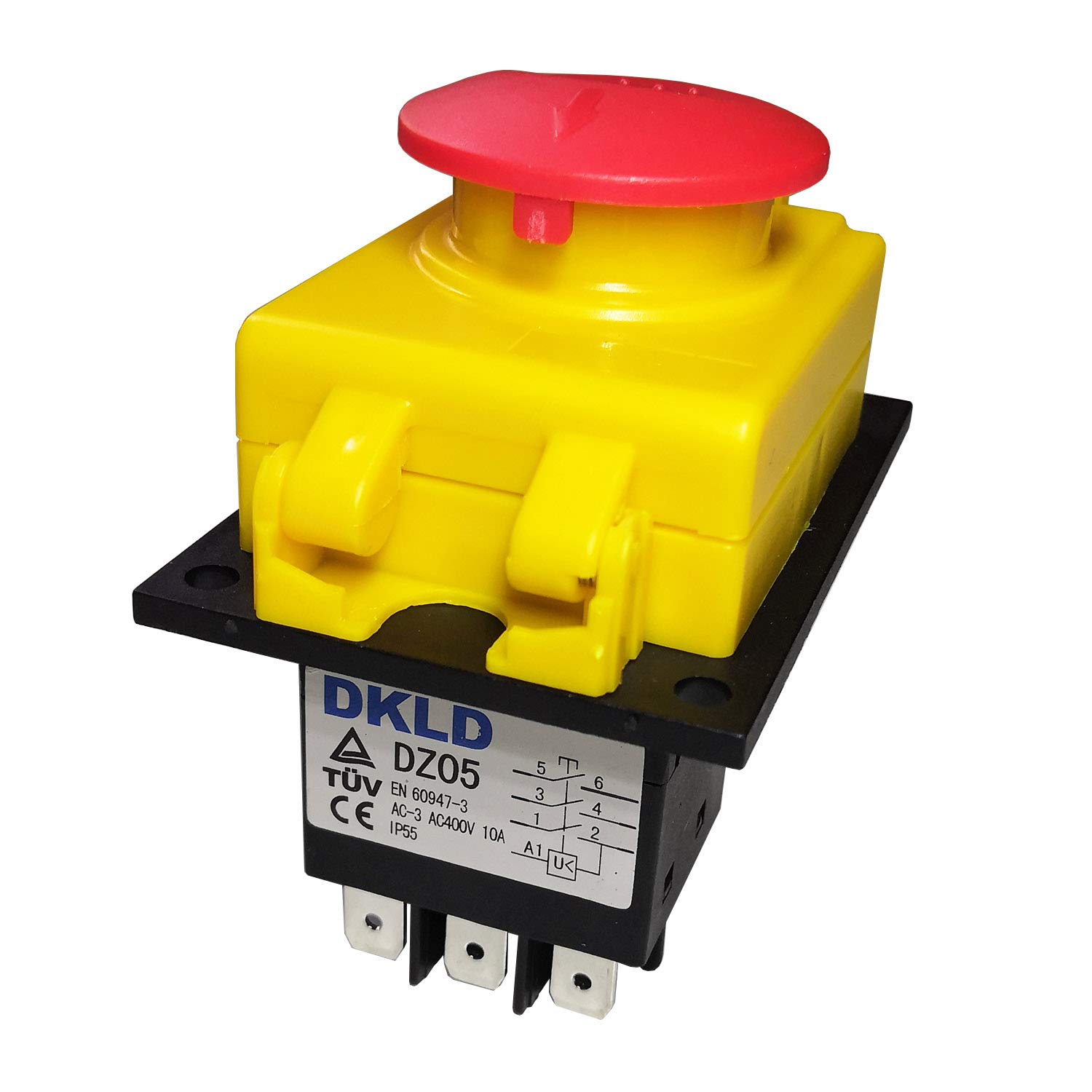 DKLD DZ05 Interrupteur à Bouton-Poussoir Électromagnétique Étanche Commutateur Magnétique Triphasé 400V 10A 7 Broches Avec Couvercle D'arrêt D'urgence