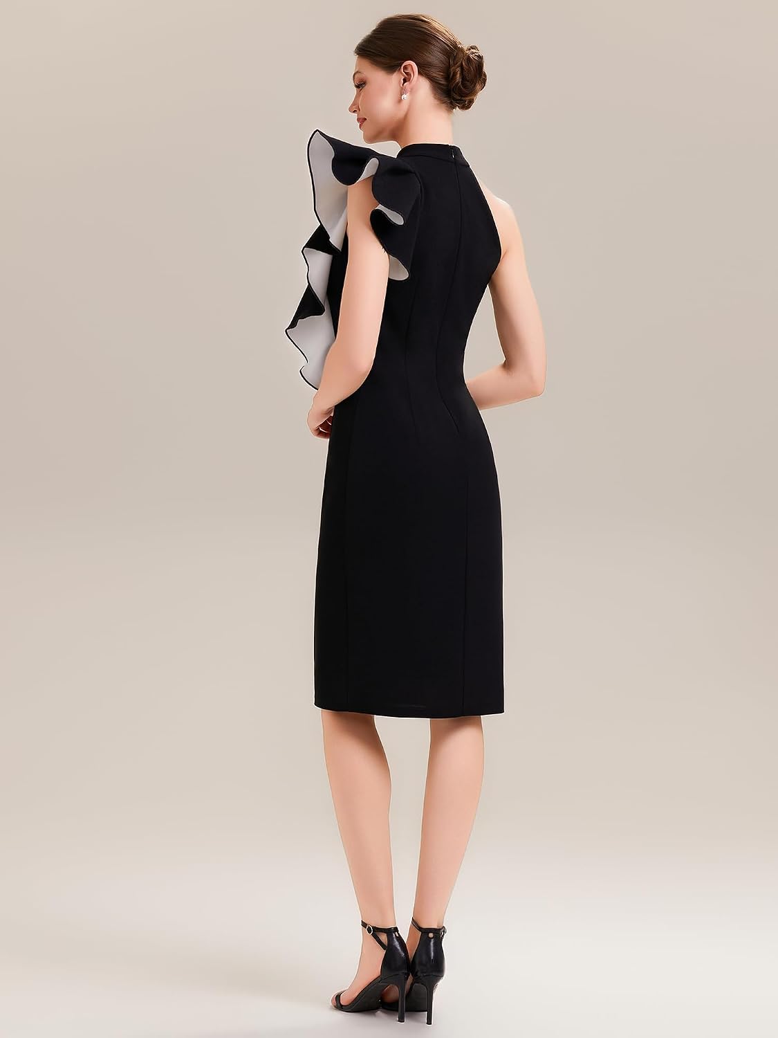 Ever-Pretty Women's Crew Neck One Shoulder Cocktail Dress Ruffle Knee Length Semi Formal Wedding Guest Dresses 02681