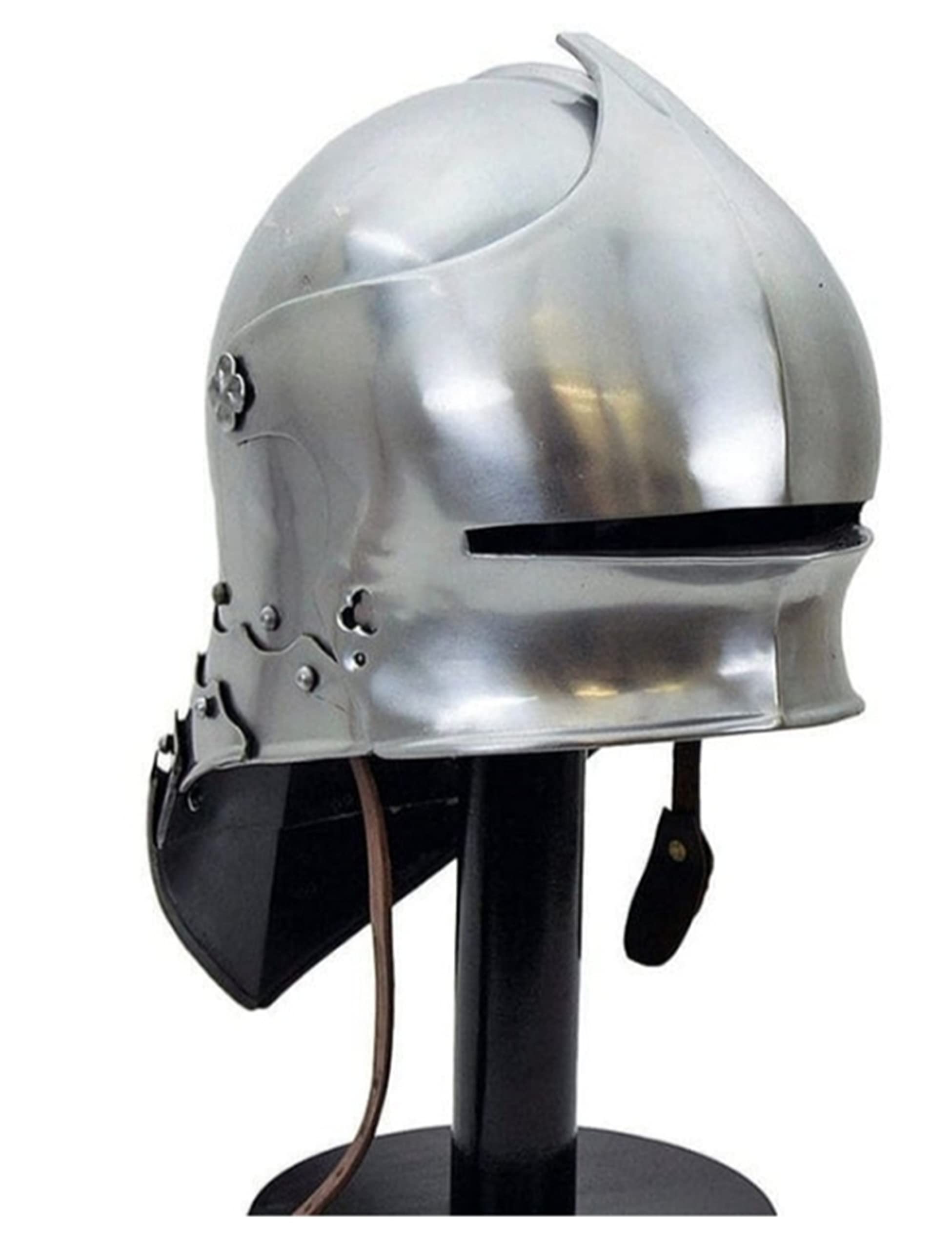 Casque Sallet Gothique Avec Gorgerette - Acier, Reconstitution Médiévale, Taille Adulte, Neuf